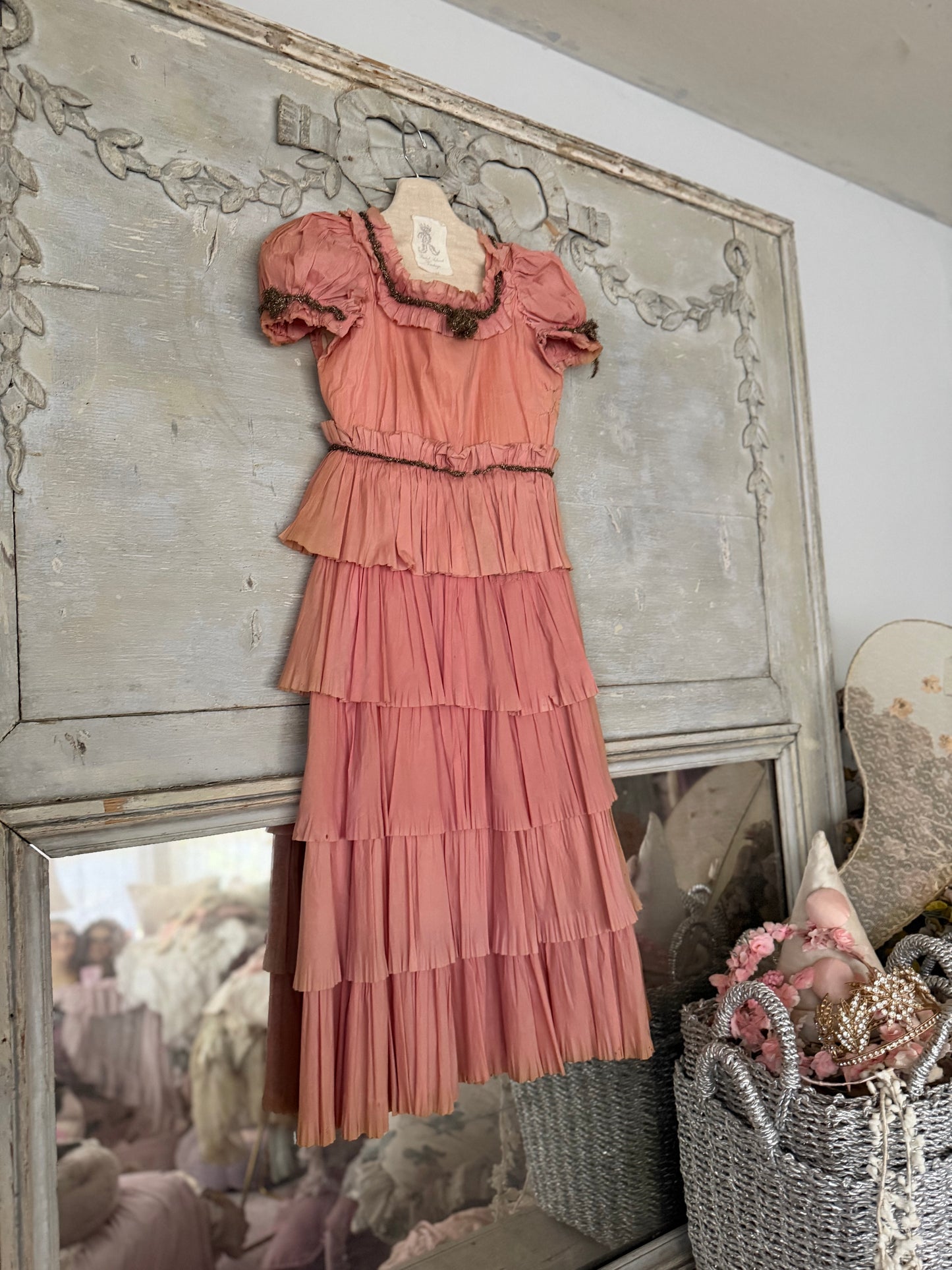 Antique 1920s Pink Crepe Paper Dress Costume