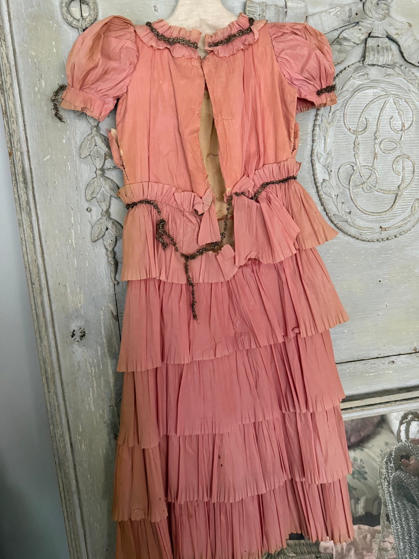 Antique 1920s Pink Crepe Paper Dress Costume