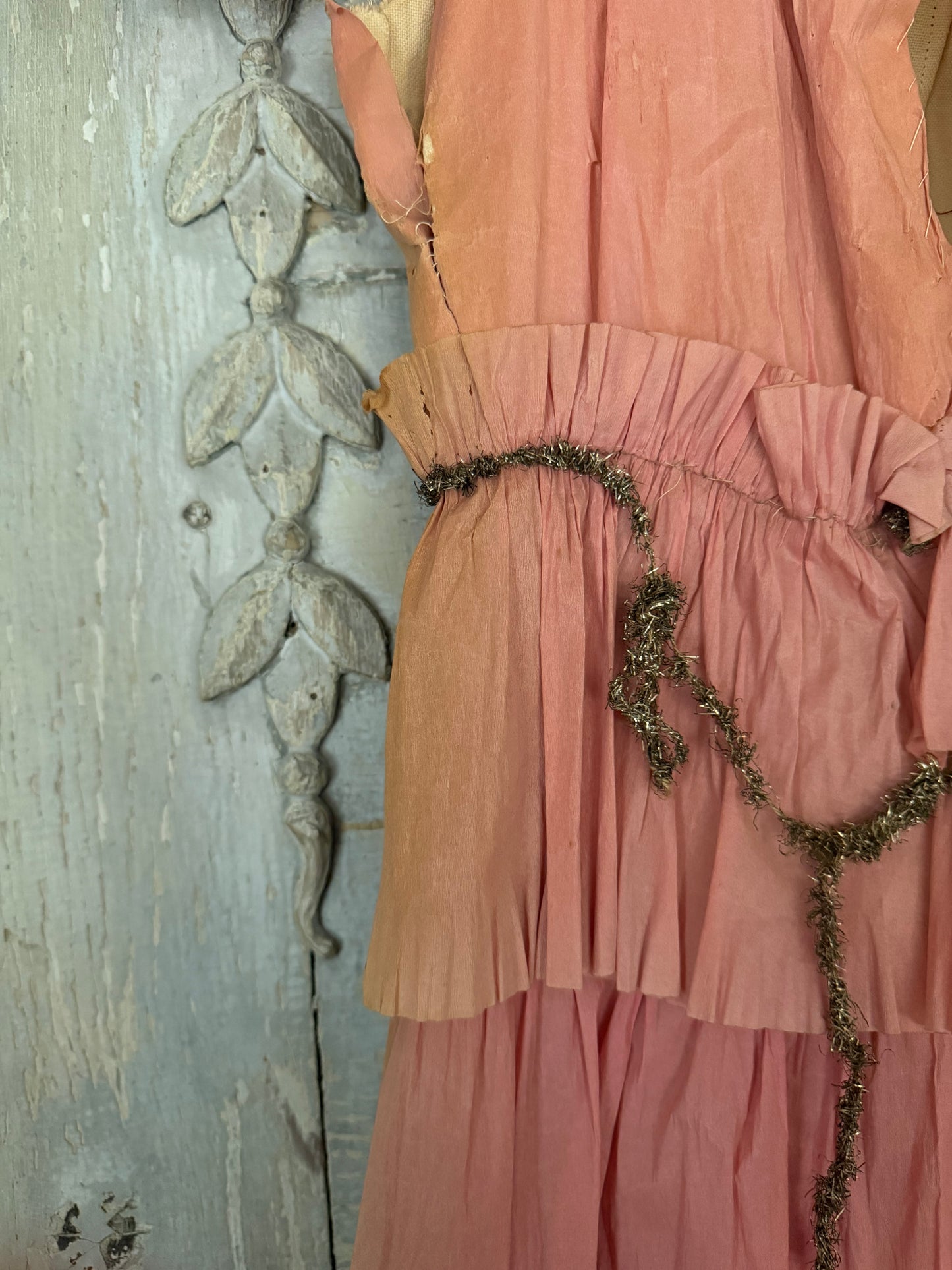 Antique 1920s Pink Crepe Paper Dress Costume