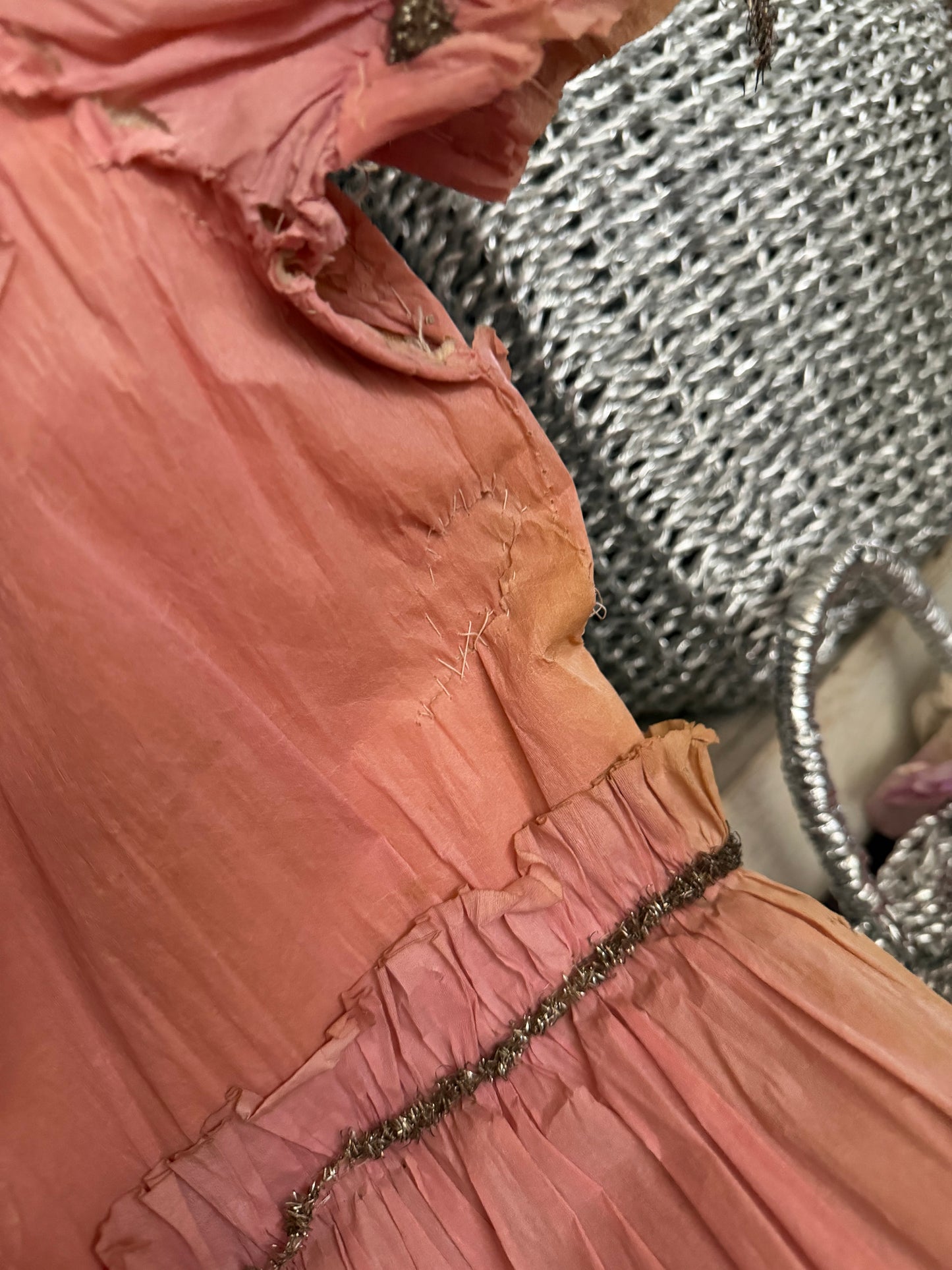 Antique 1920s Pink Crepe Paper Dress Costume