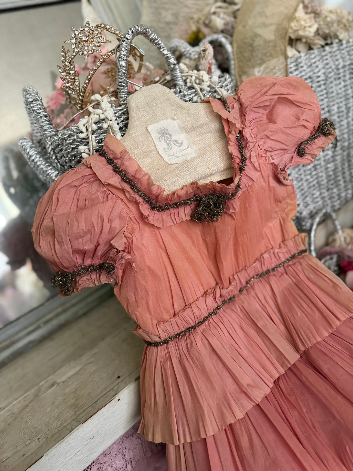 Antique 1920s Pink Crepe Paper Dress Costume