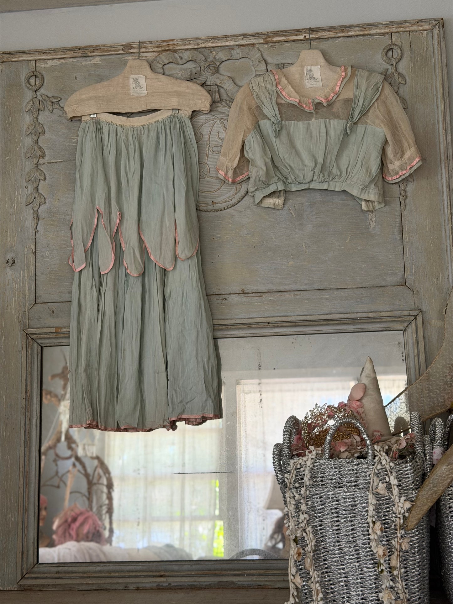 PREVIEW Antique Edwardian Pink & Blue Dress