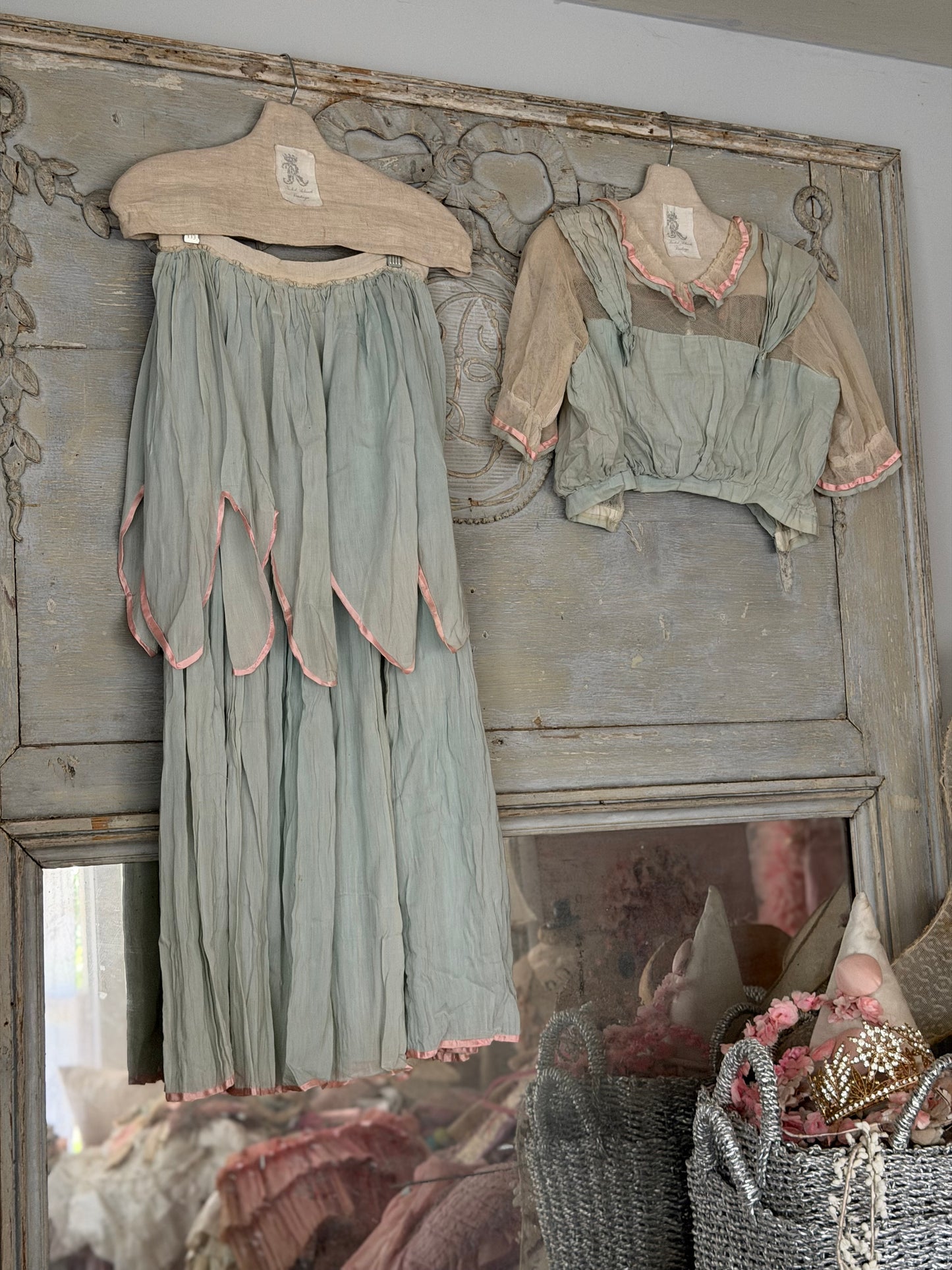 PREVIEW Antique Edwardian Pink & Blue Dress