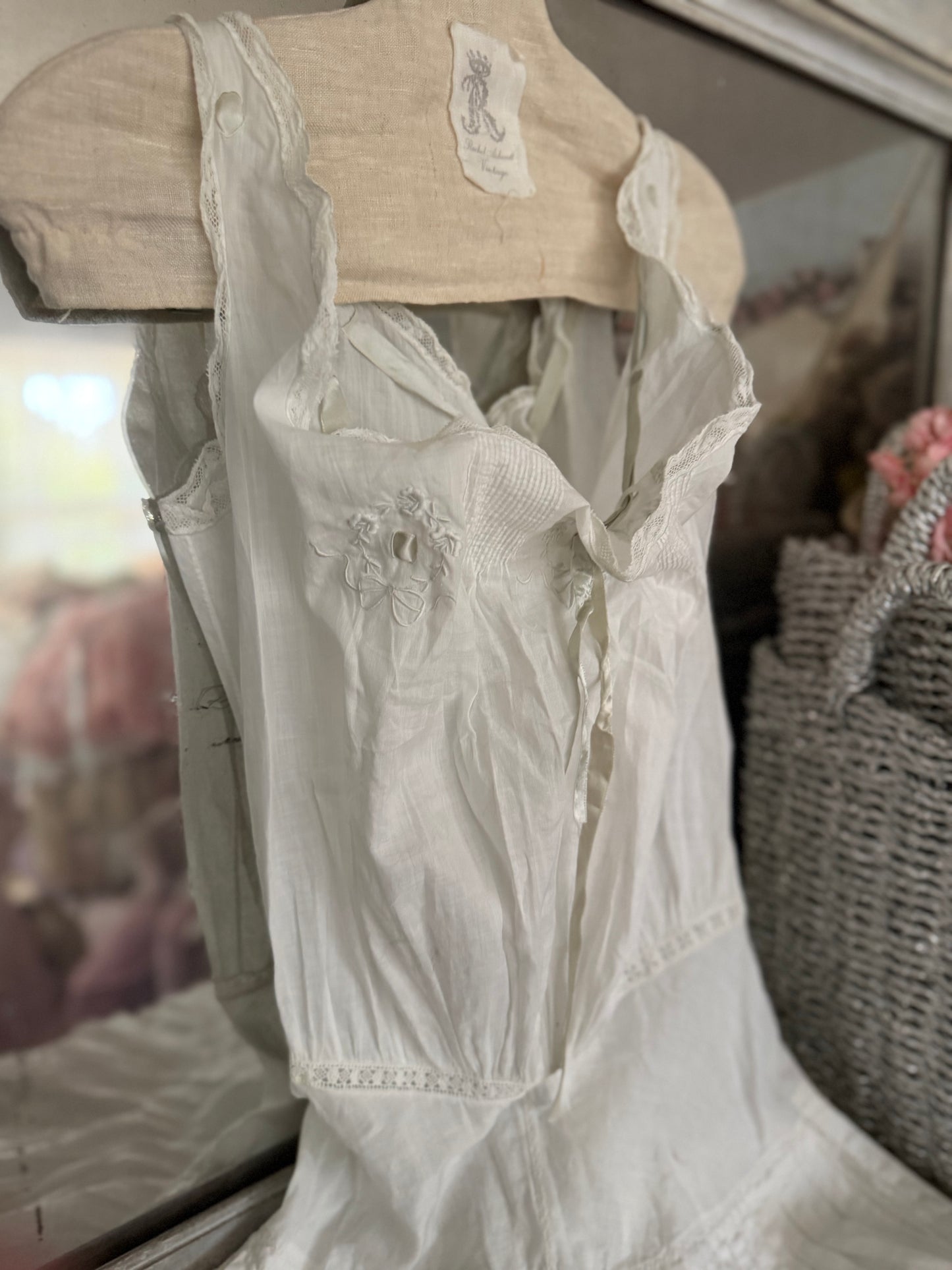 Antique Victorian Undergarment Chamise Ruffled Skirt Romper