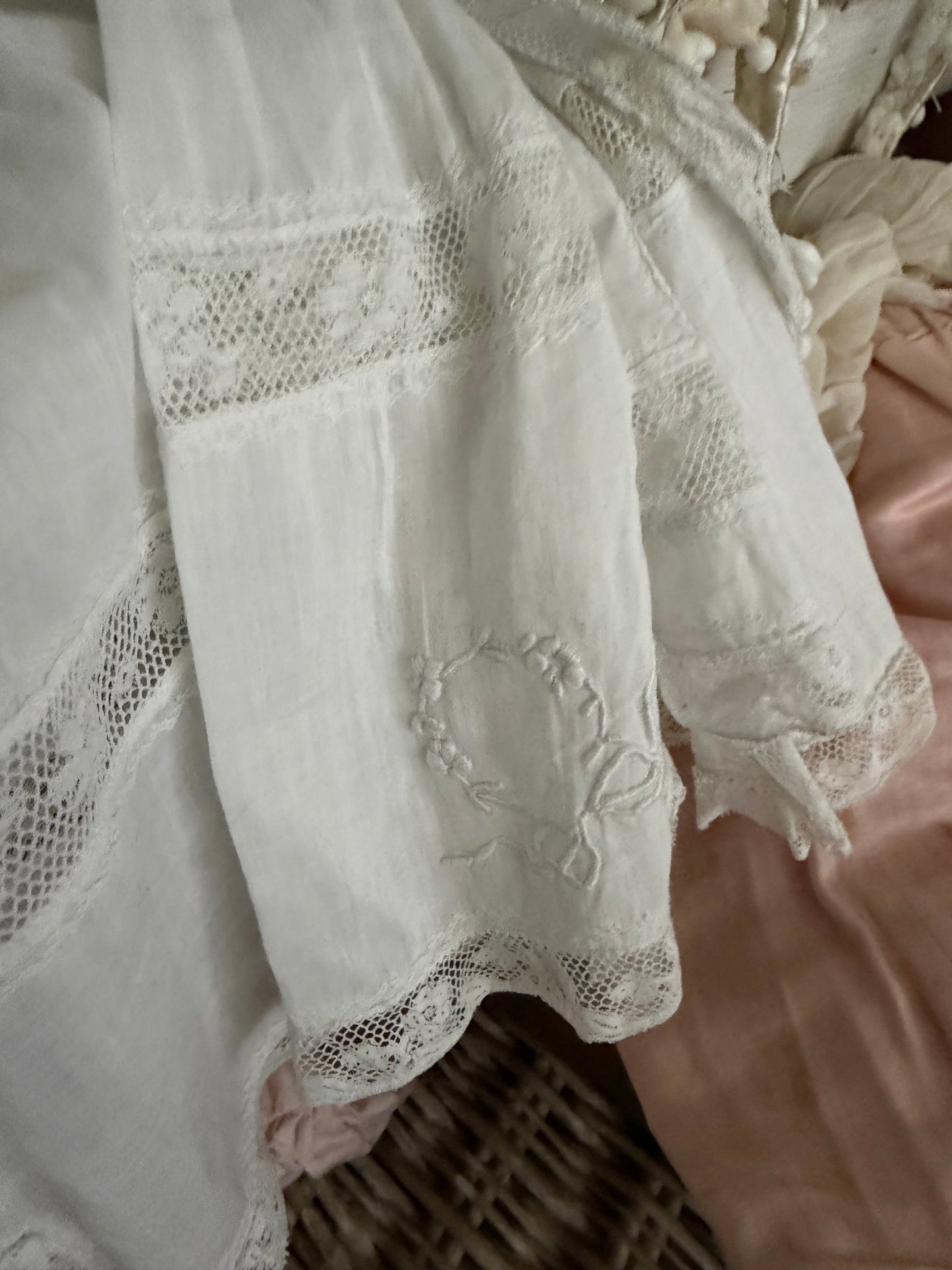 Antique Victorian Undergarment Chamise Ruffled Skirt Romper
