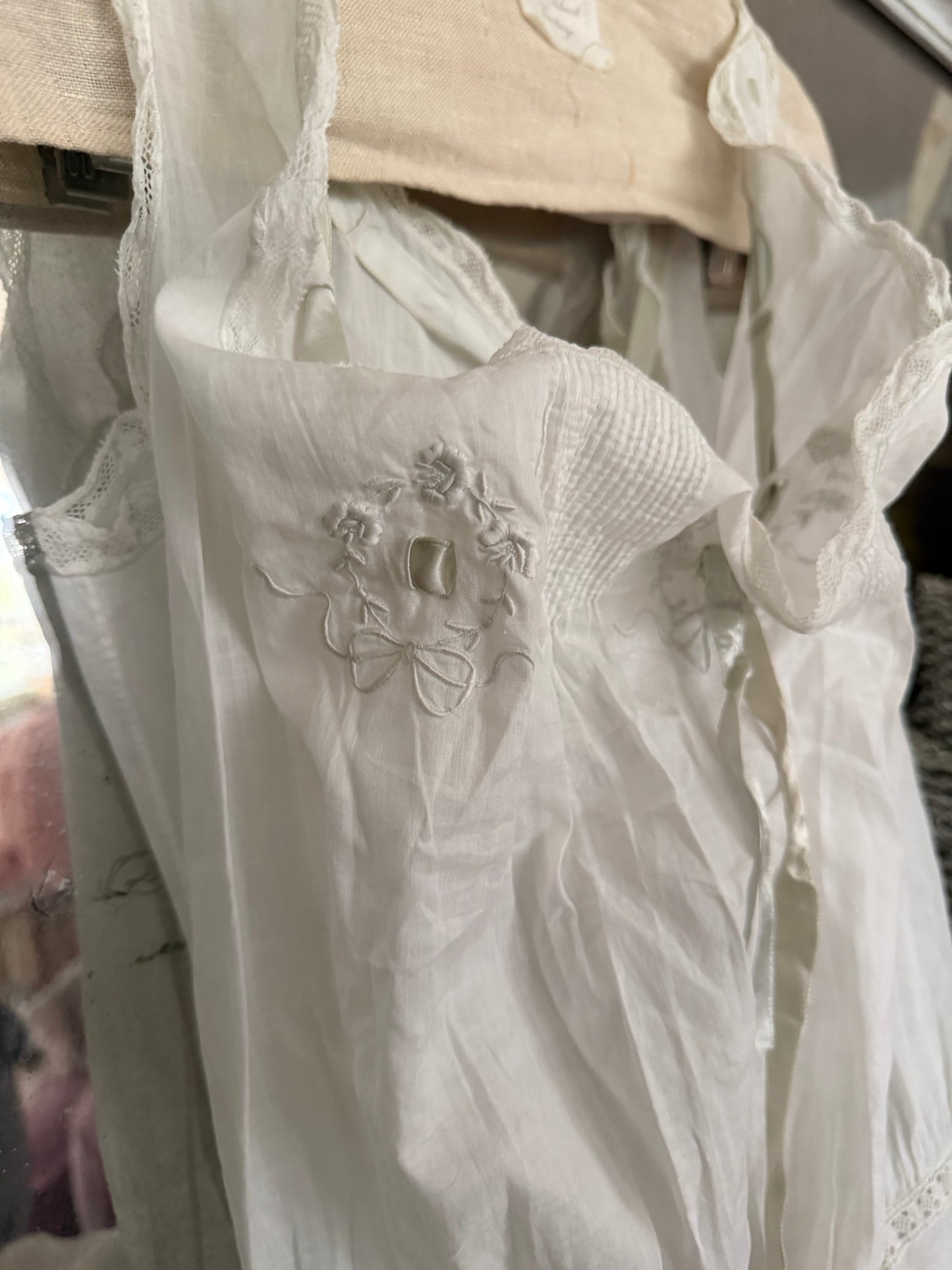 Antique Victorian Undergarment Chamise Ruffled Skirt Romper