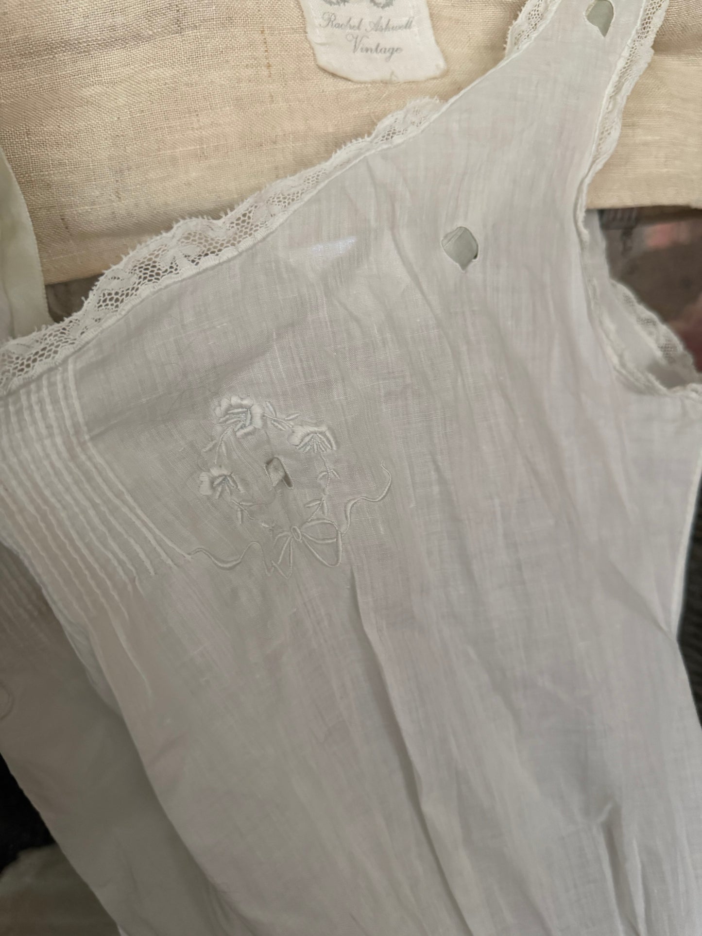 Antique Victorian Undergarment Chamise Ruffled Skirt Romper