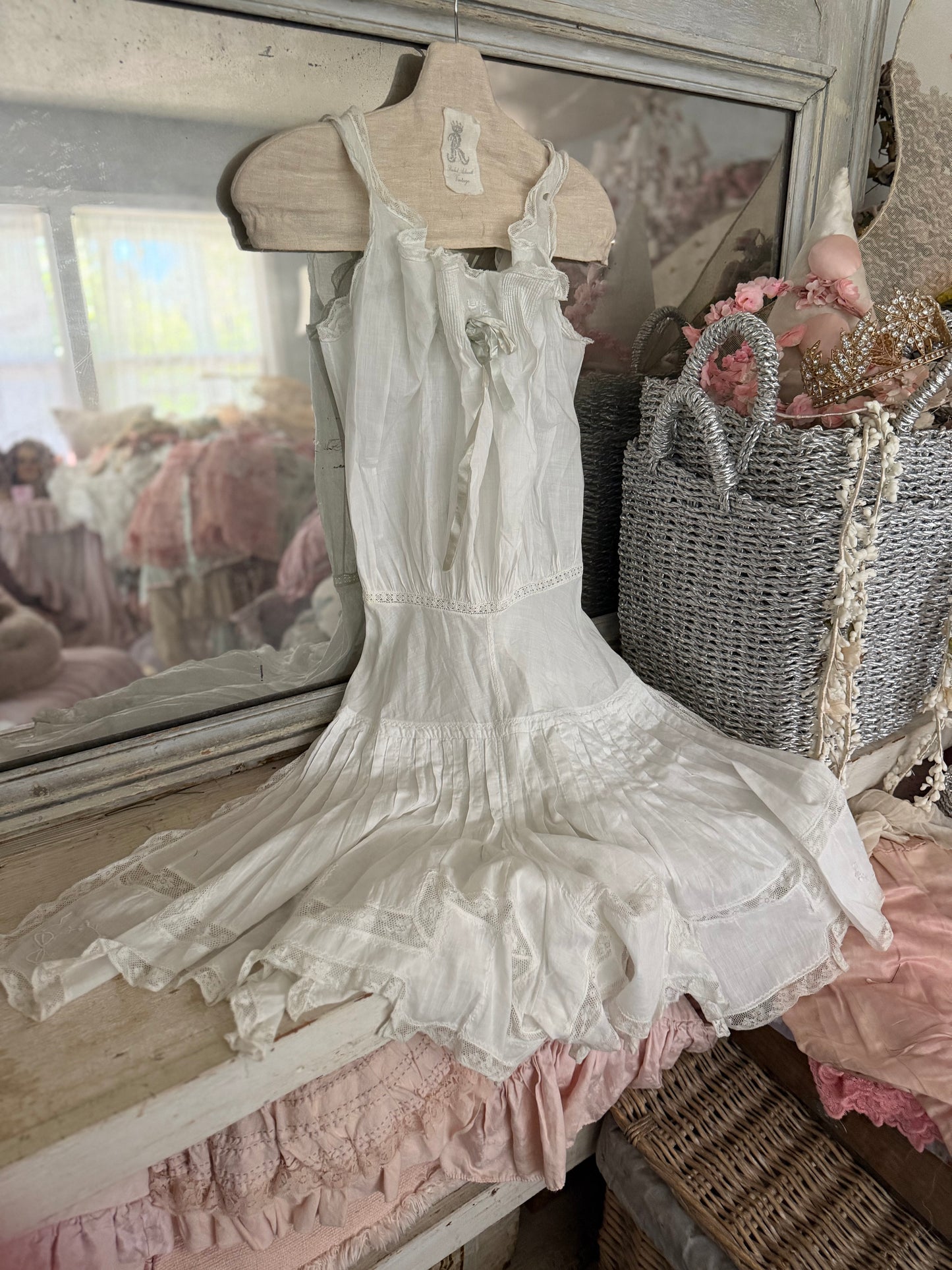 Antique Victorian Undergarment Chamise Ruffled Skirt Romper