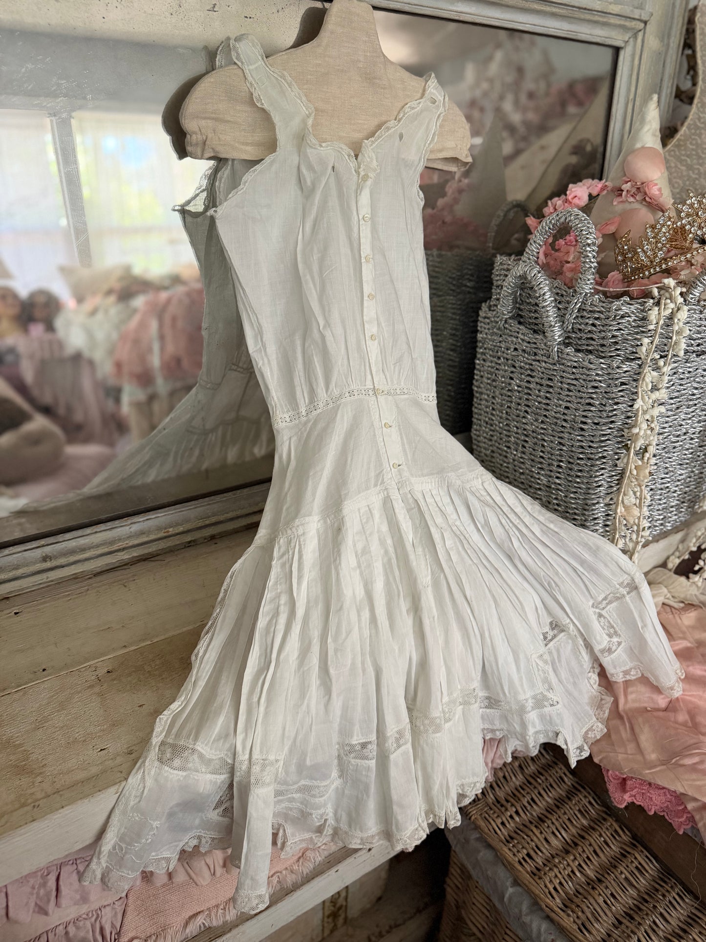 PREVIEW Antique Edwardian Pink & Blue Dress