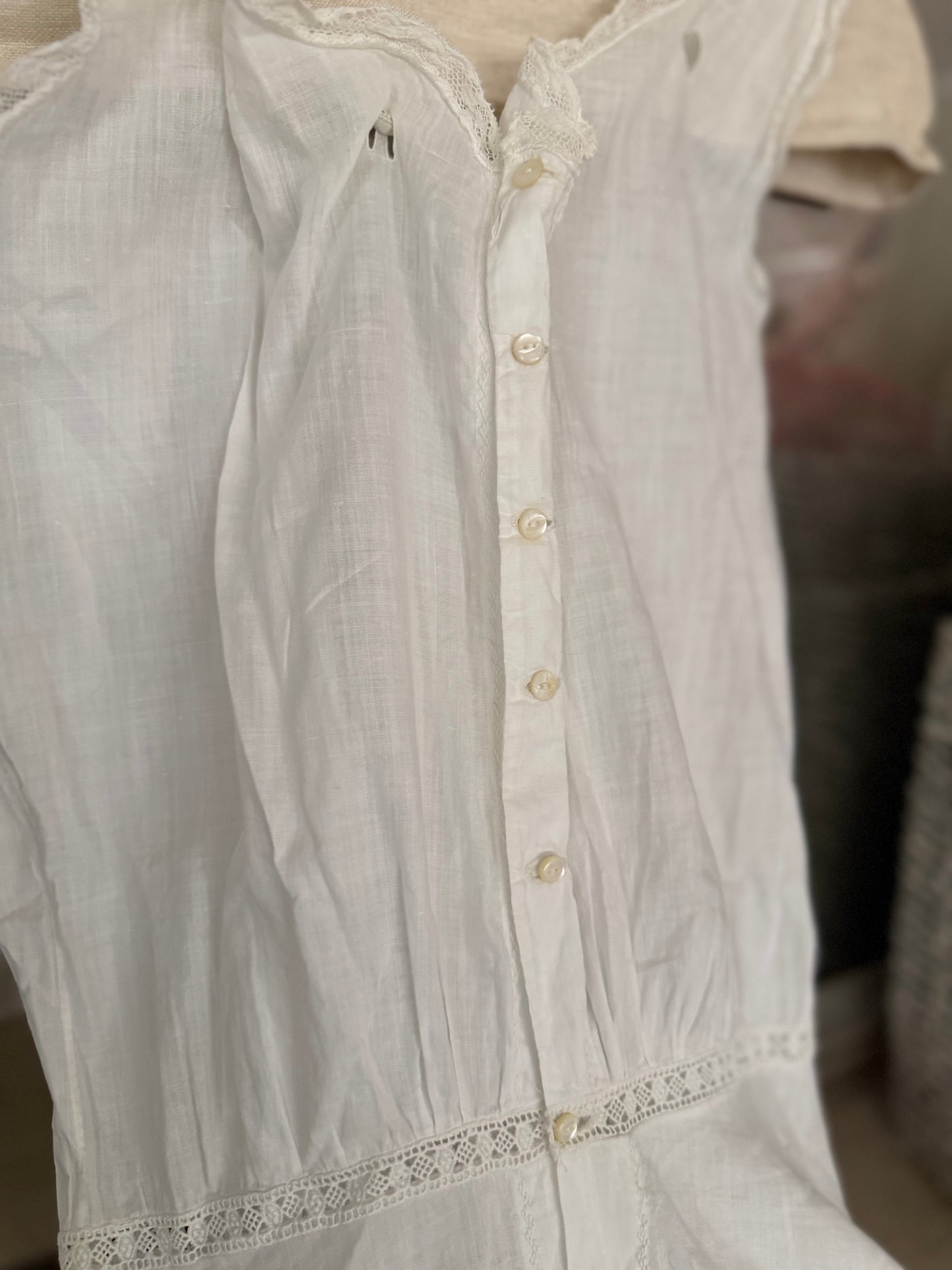 Antique Victorian Undergarment Chamise Ruffled Skirt Romper
