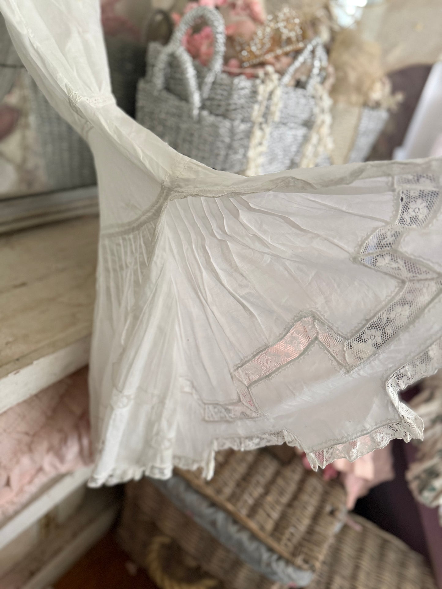 Antique Victorian Undergarment Chamise Ruffled Skirt Romper