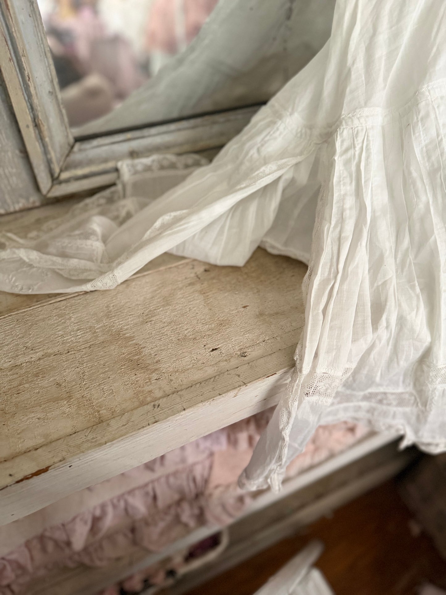 Antique Victorian Undergarment Chamise Ruffled Skirt Romper