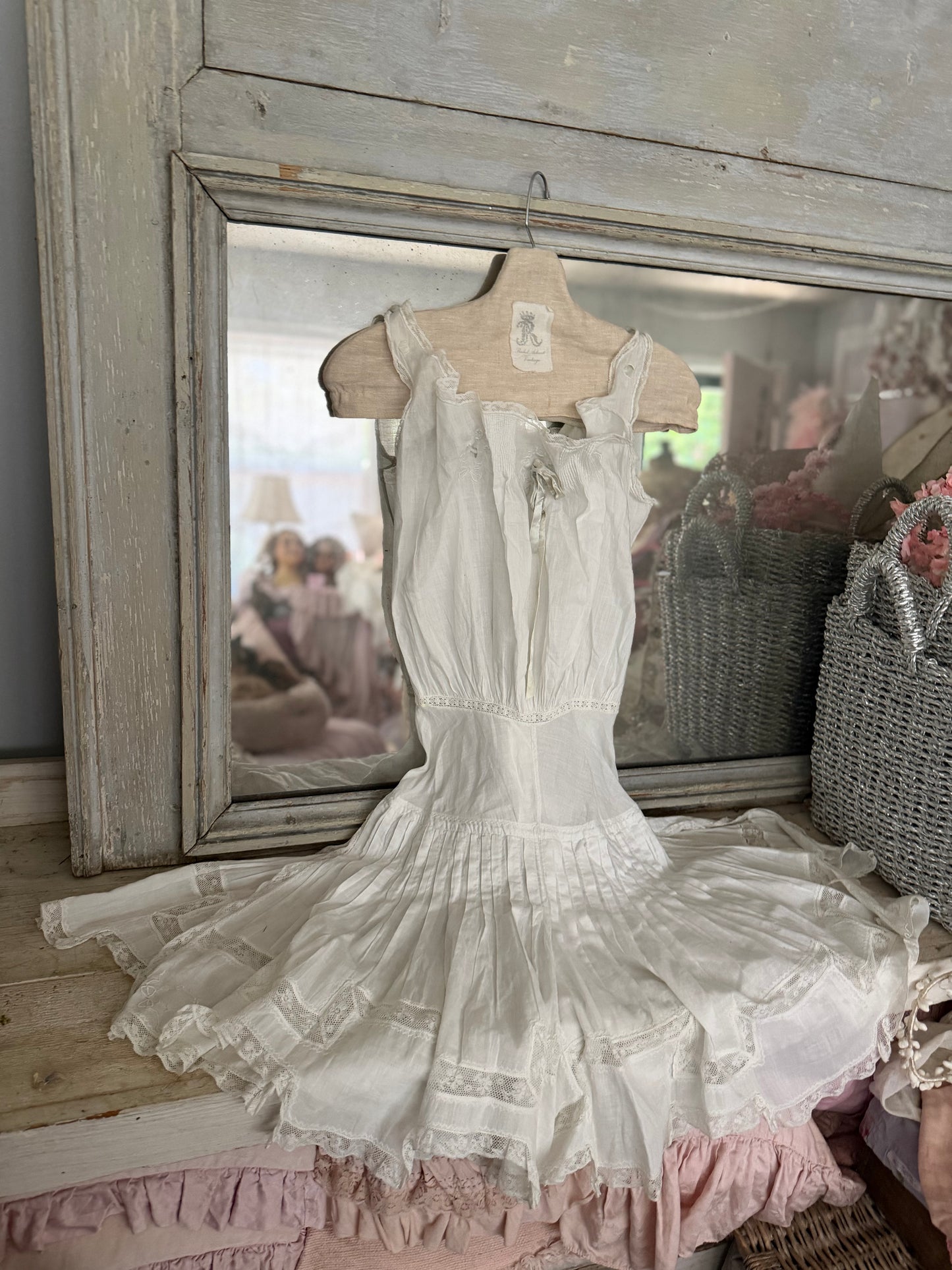 Antique Victorian Undergarment Chamise Ruffled Skirt Romper