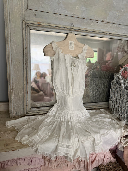 Antique Victorian Undergarment Chamise Ruffled Skirt Romper