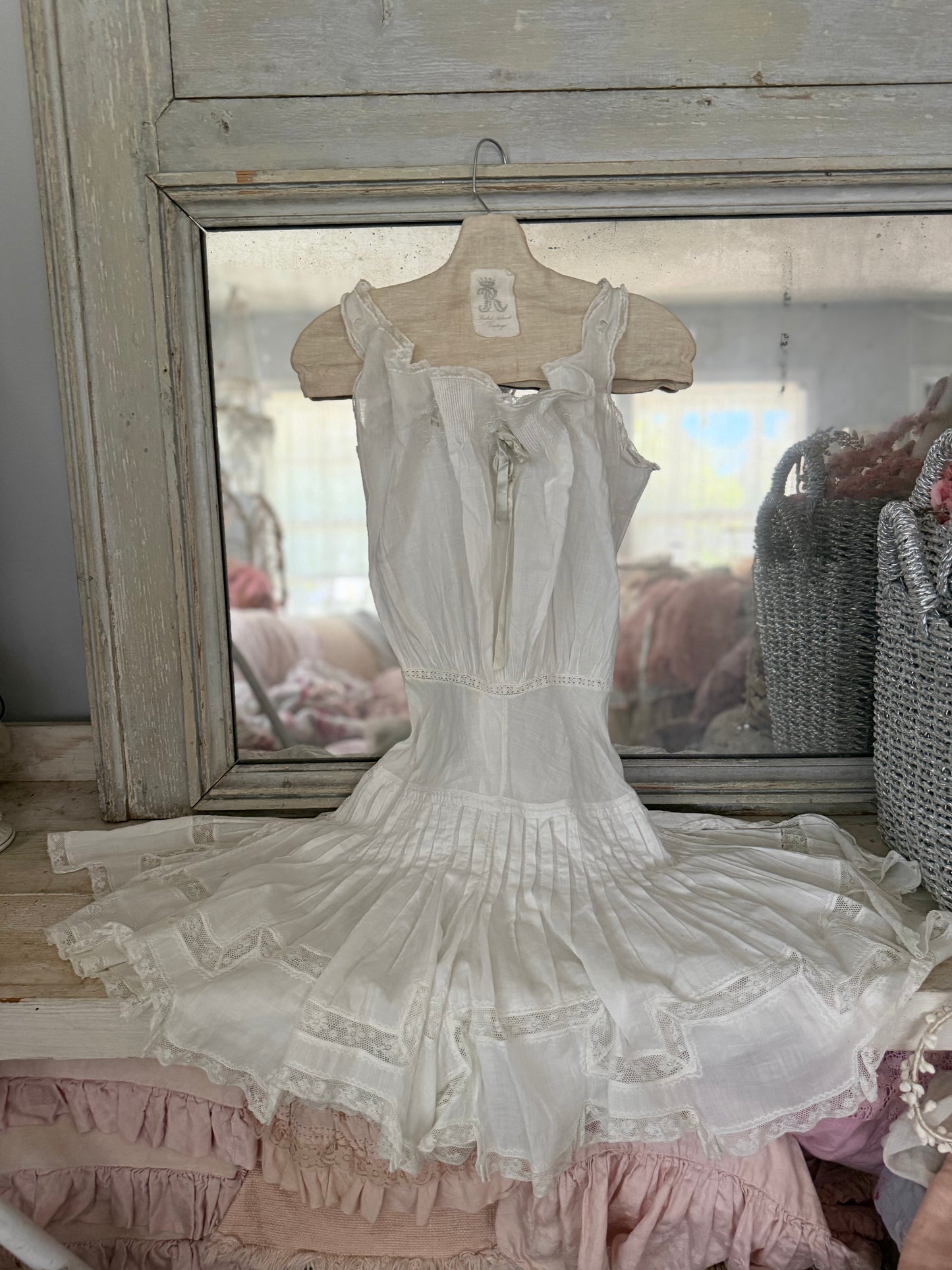 Antique Victorian Undergarment Chamise Ruffled Skirt Romper