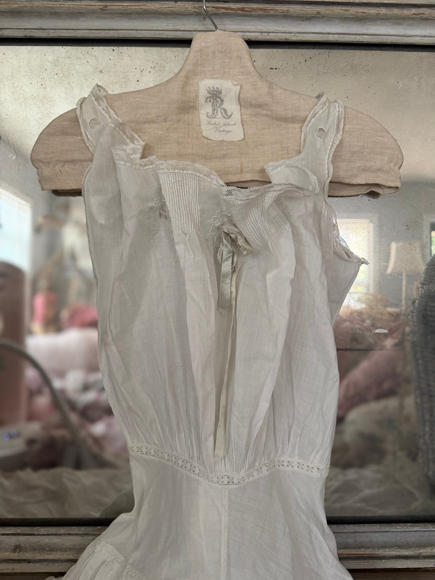 Antique Victorian Undergarment Chamise Ruffled Skirt Romper