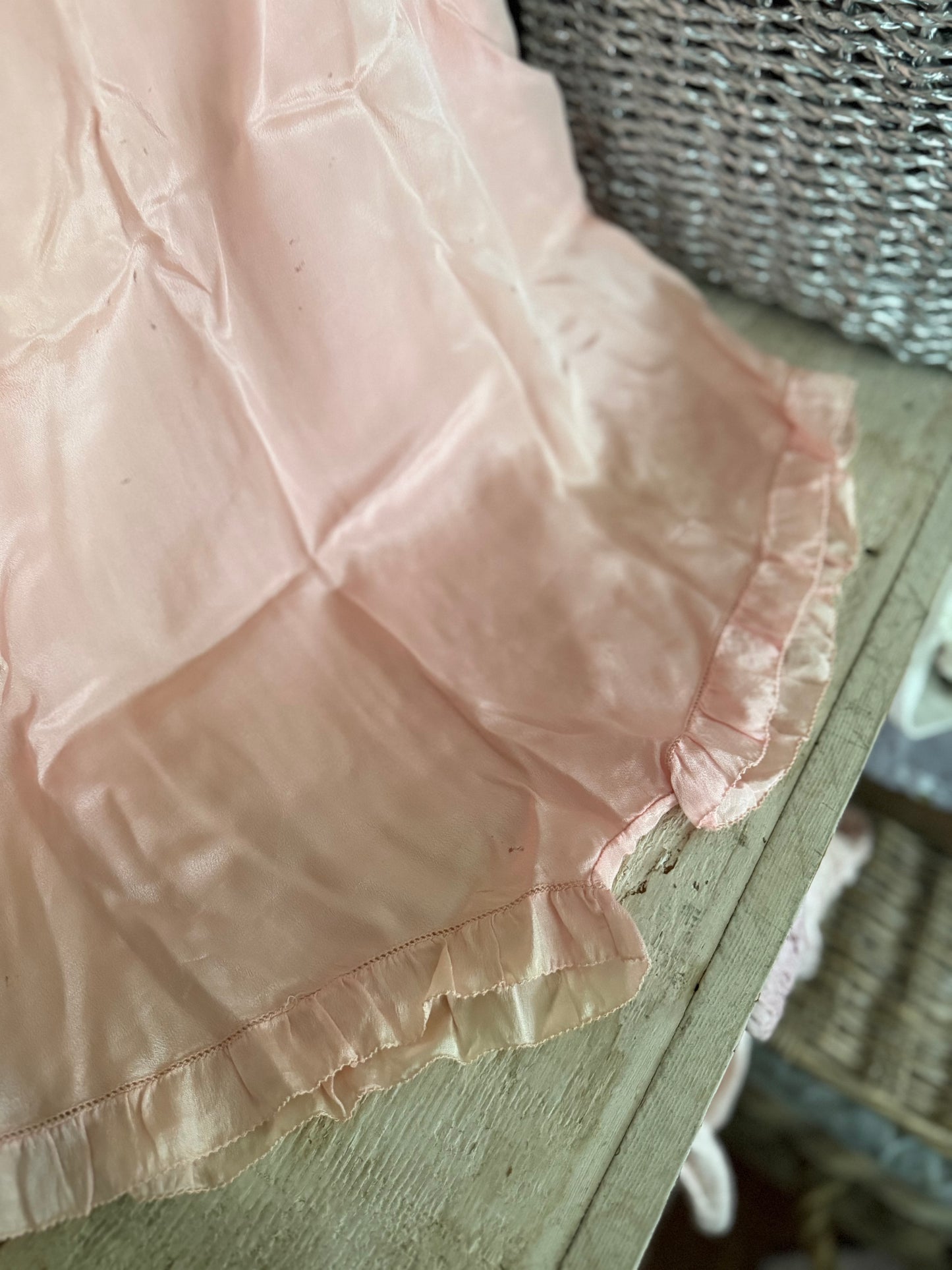 Antique 1920s Pink Silk Lace Romper Teddy