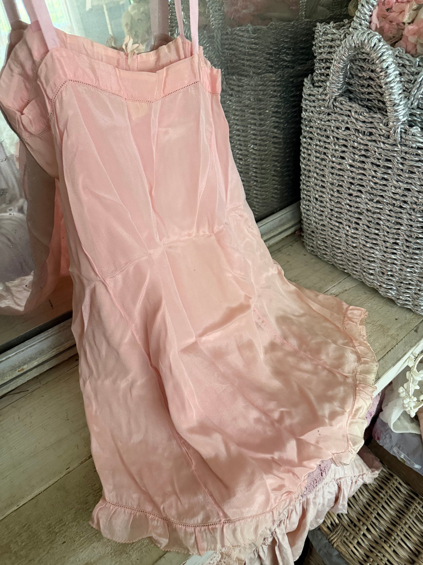 Antique 1920s Pink Silk Lace Romper Teddy