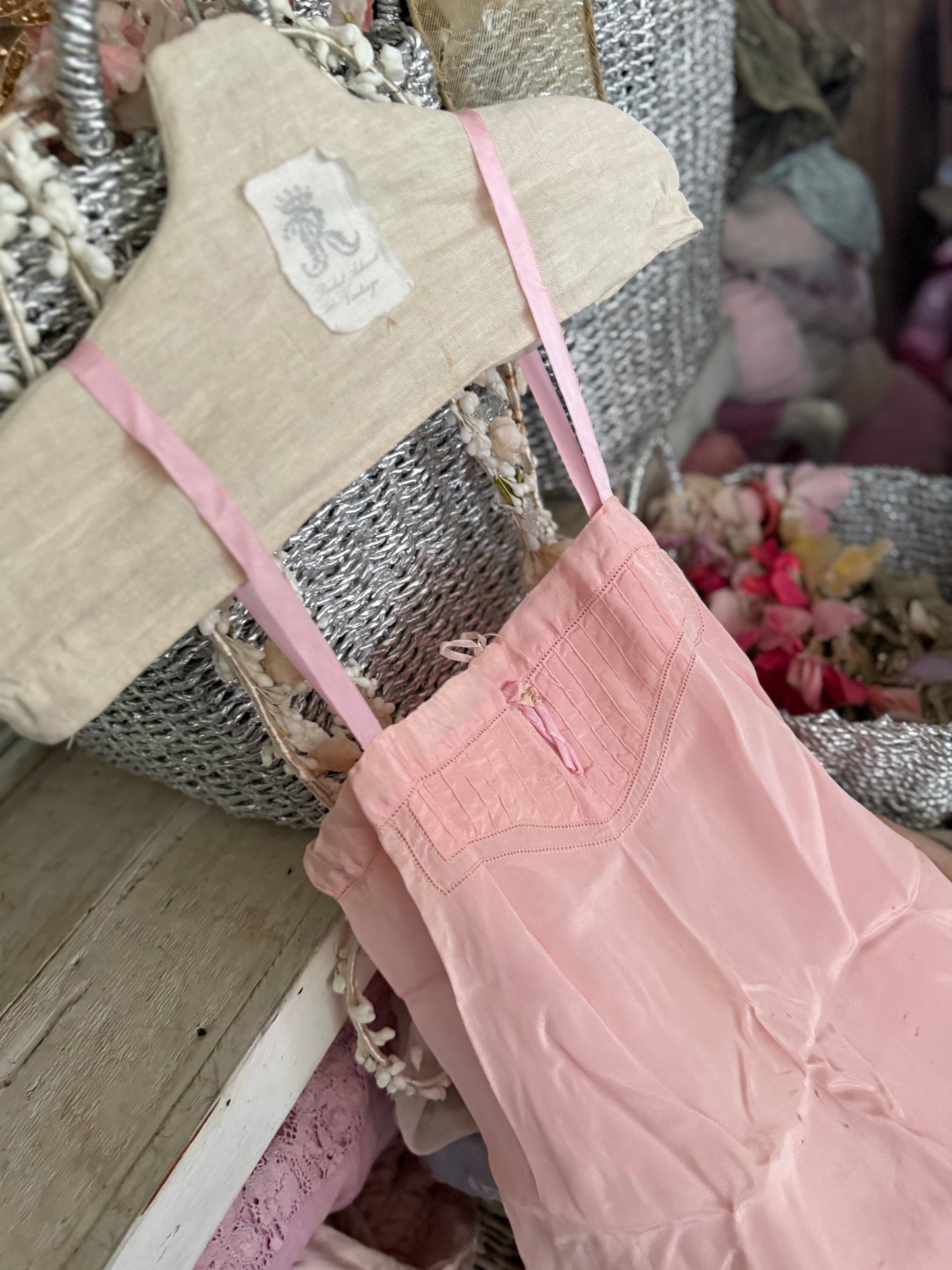 Antique 1920s Pink Silk Lace Romper Teddy