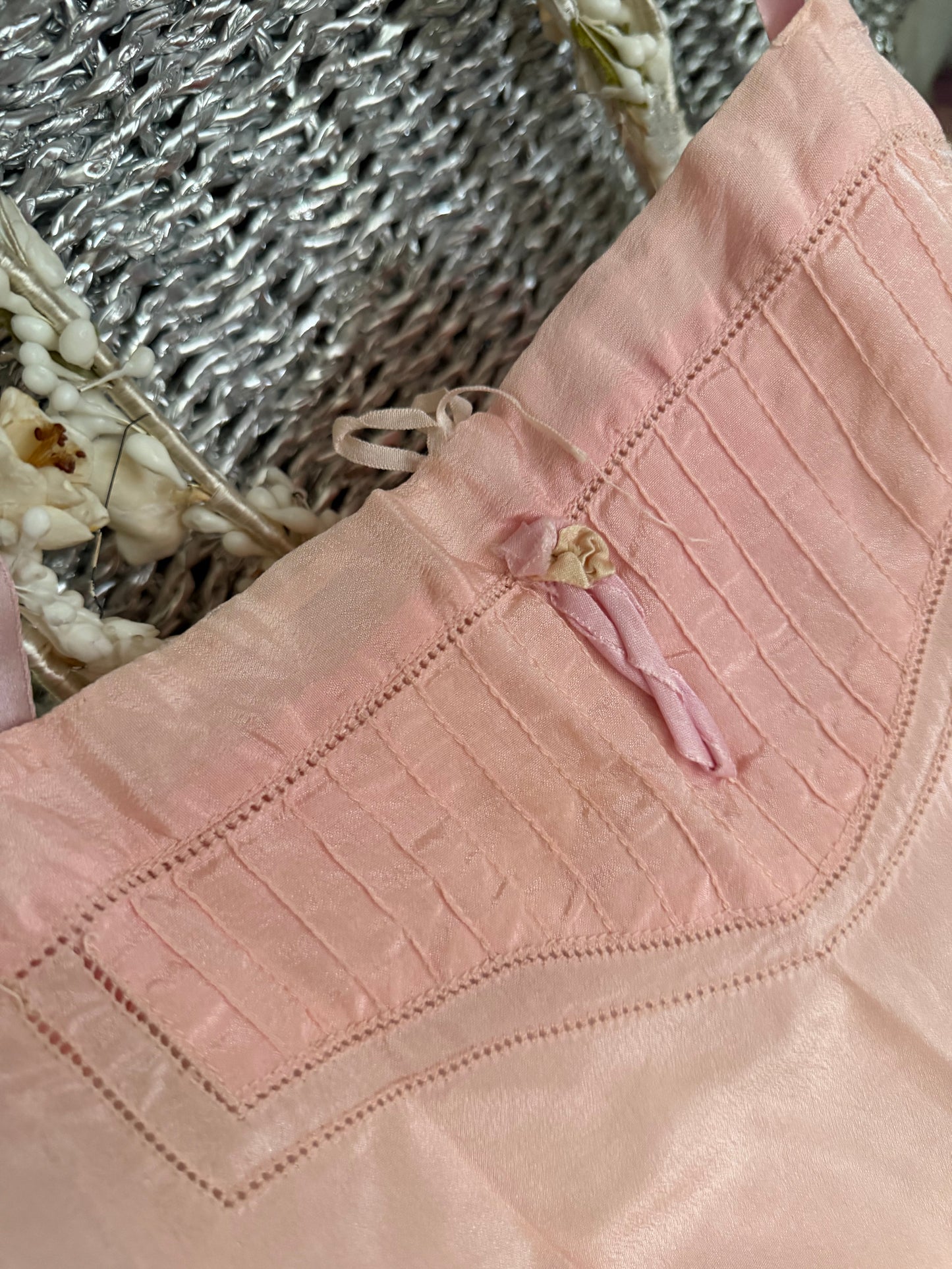 Antique 1920s Pink Silk Lace Romper Teddy