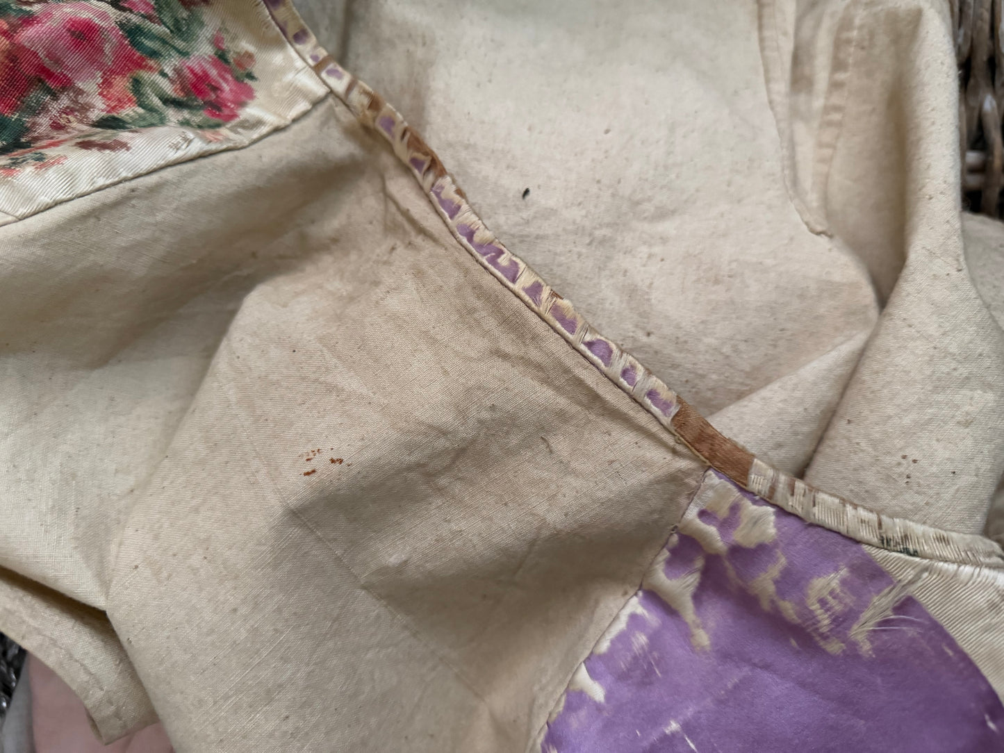 RARE 19th c Antique French "Vintage By Nina" Silk Lavender Watered Rose Vest