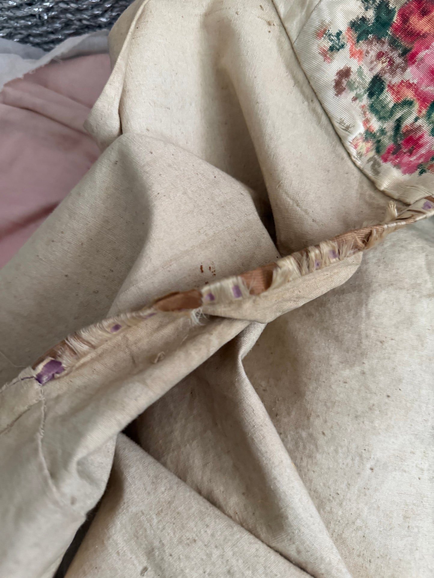 RARE 19th c Antique French "Vintage By Nina" Silk Lavender Watered Rose Vest