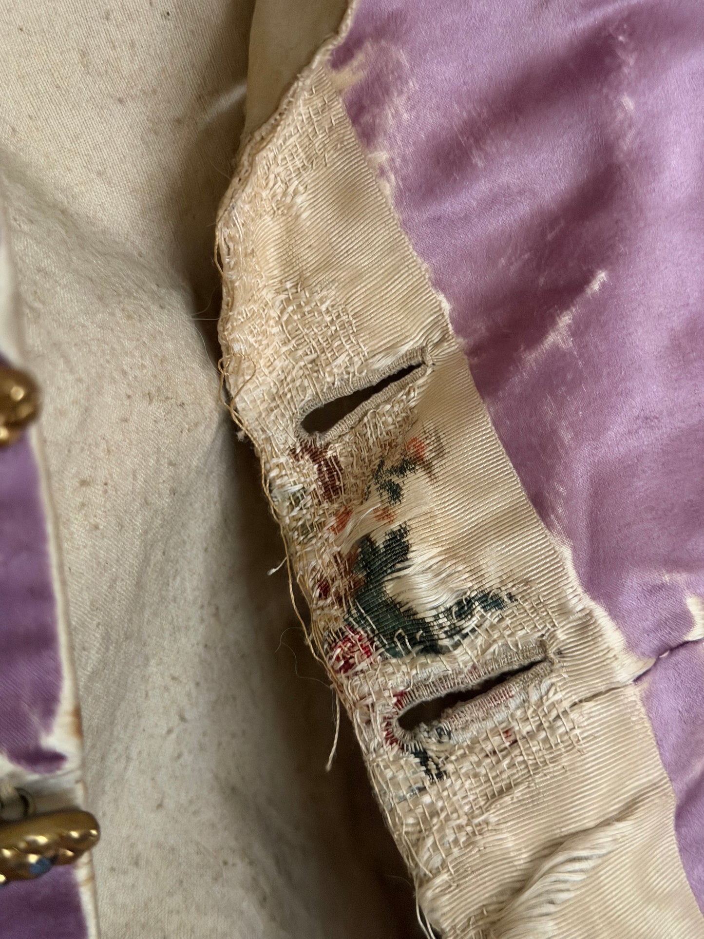 RARE 19th c Antique French "Vintage By Nina" Silk Lavender Watered Rose Vest