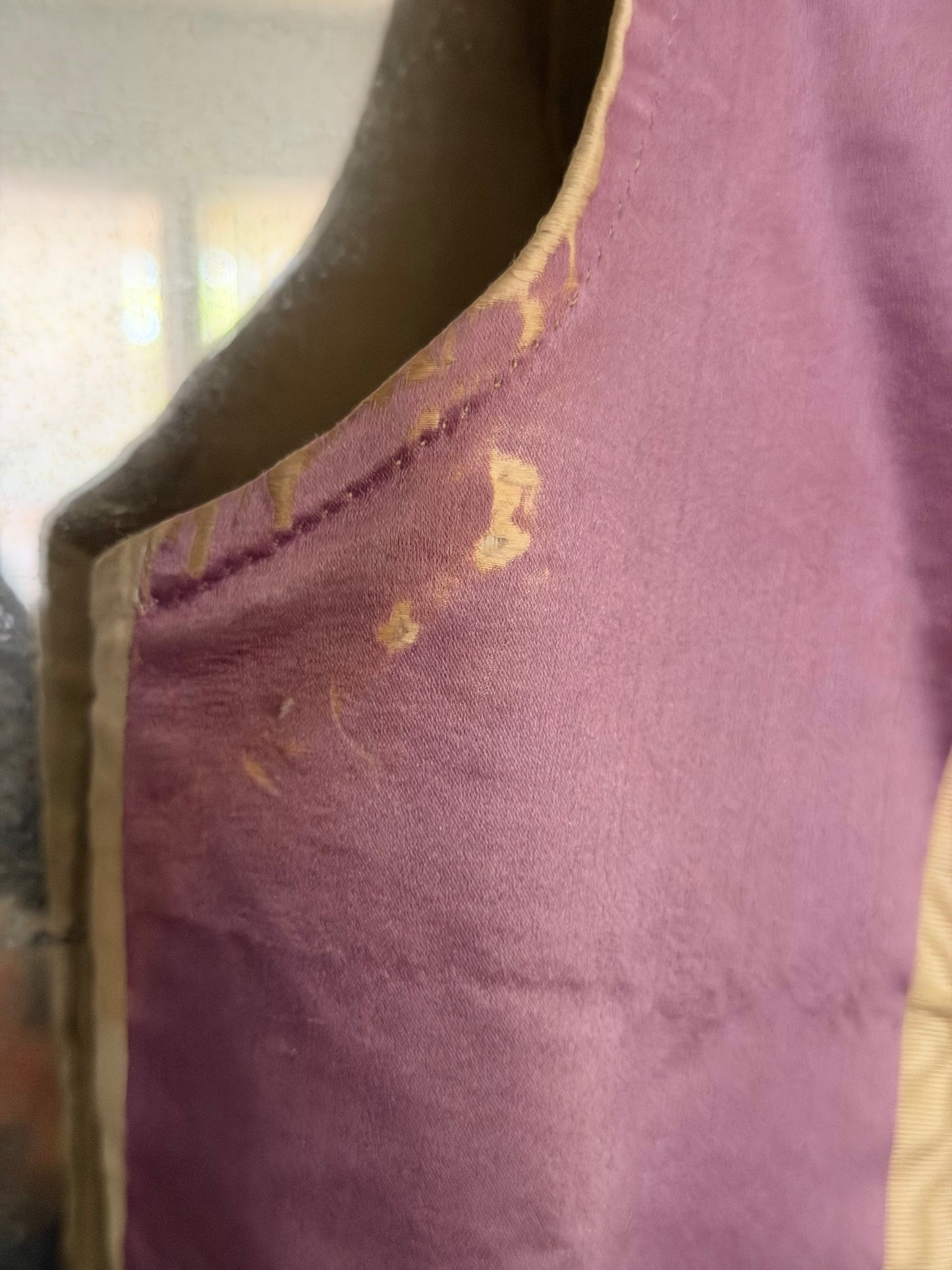 RARE 19th c Antique French "Vintage By Nina" Silk Lavender Watered Rose Vest