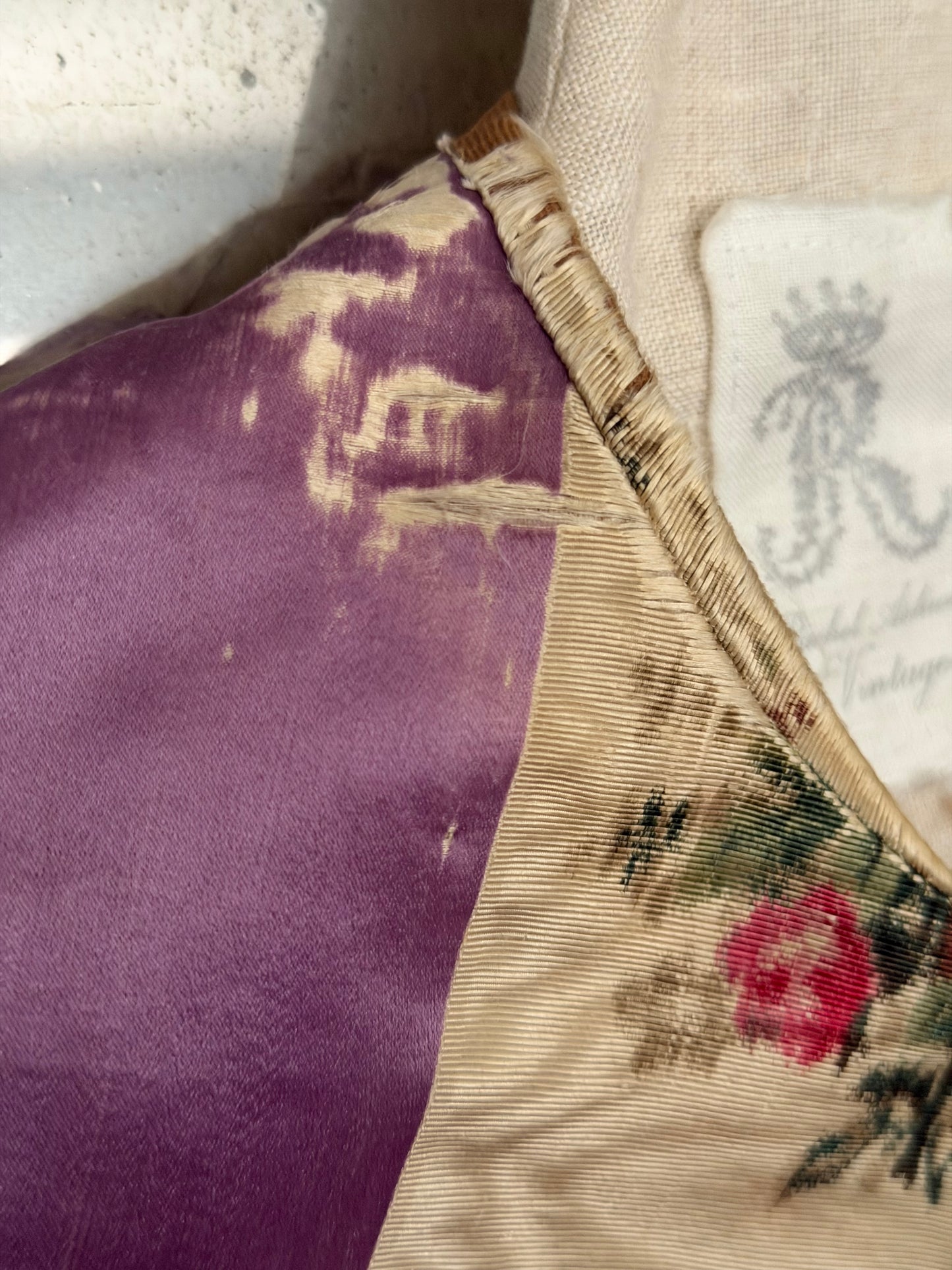 RARE 19th c Antique French "Vintage By Nina" Silk Lavender Watered Rose Vest