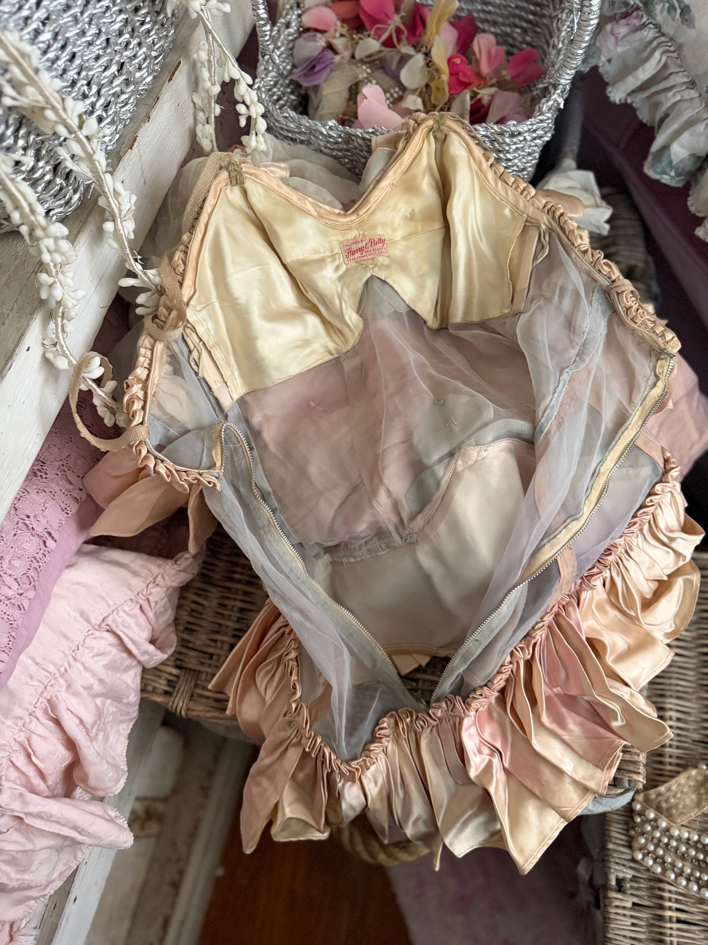 Vintage Satin Petal Pearl Showgirl Costume