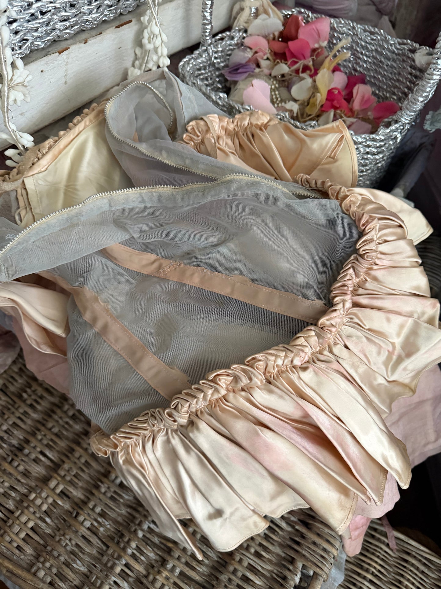 Vintage Satin Petal Pearl Showgirl Costume