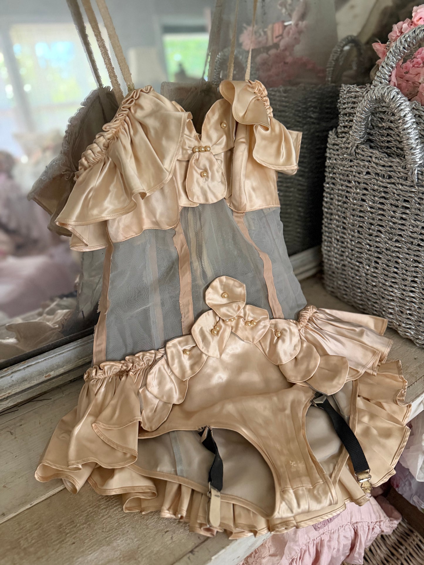 Vintage Satin Petal Pearl Showgirl Costume