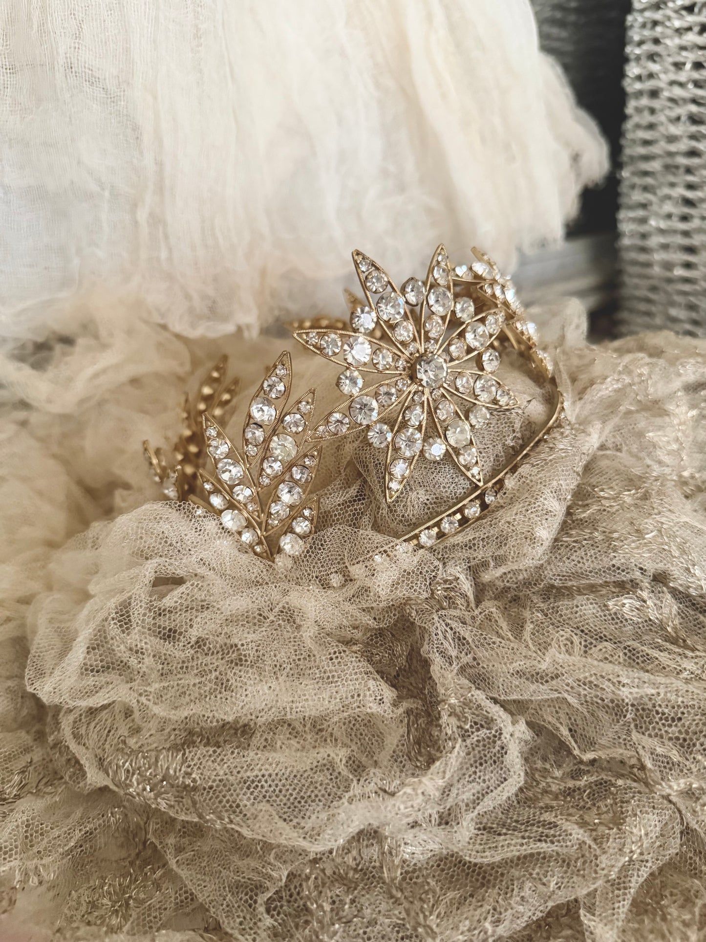 Antique Gold Rhinestone Crown