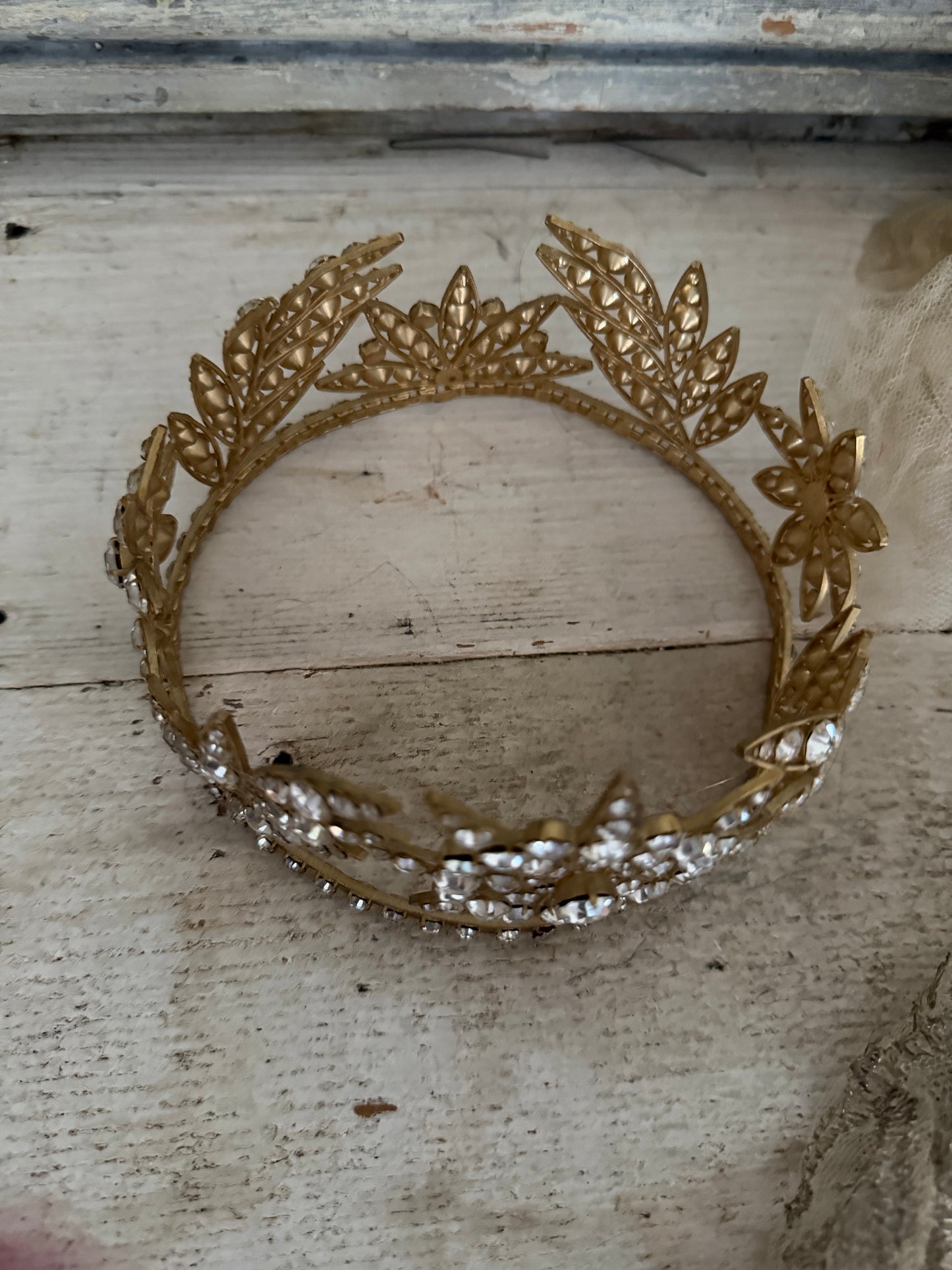 Antique Gold Rhinestone Crown