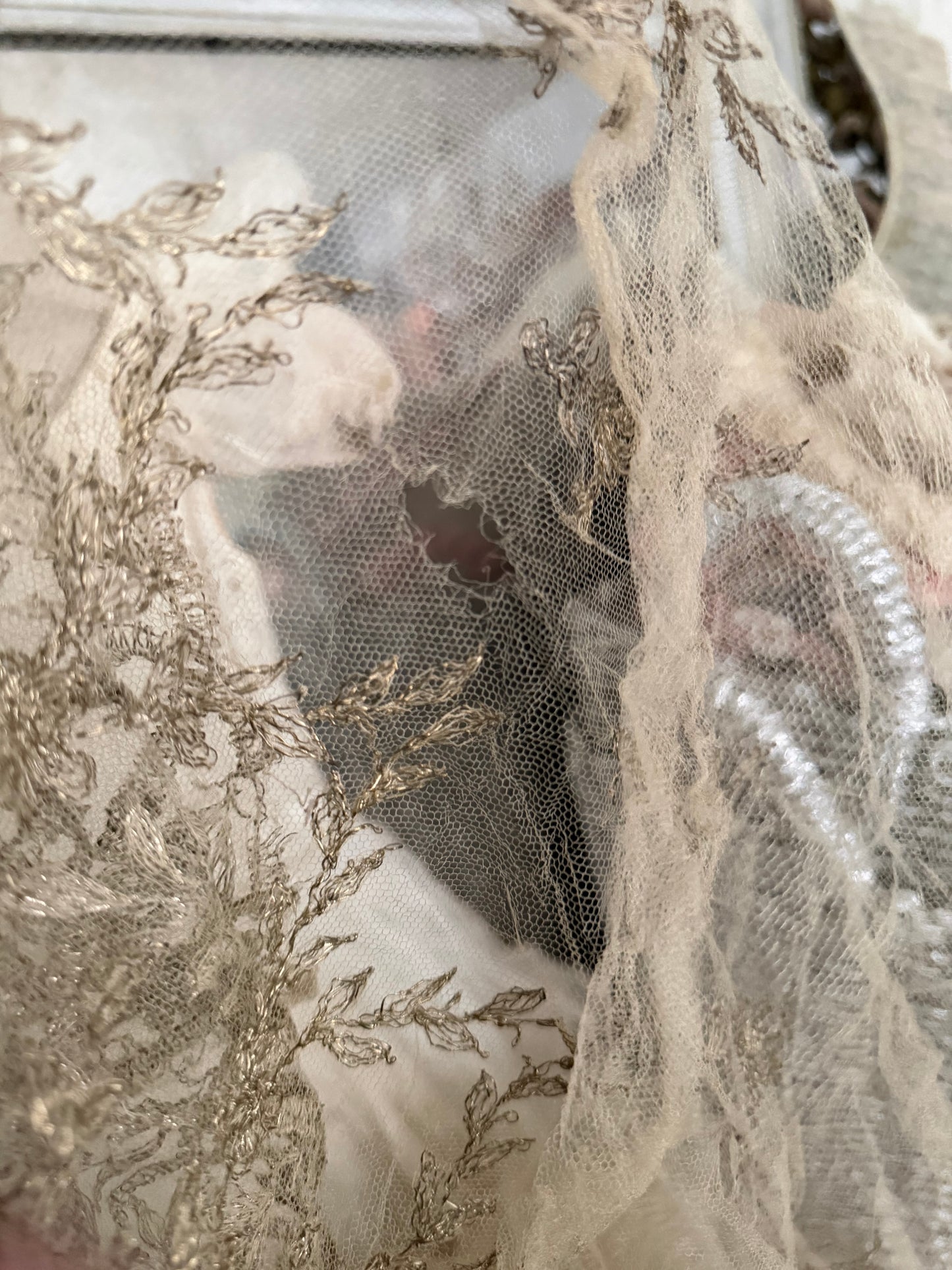 Antique Silver Metallic Embroidered Lace Yardage