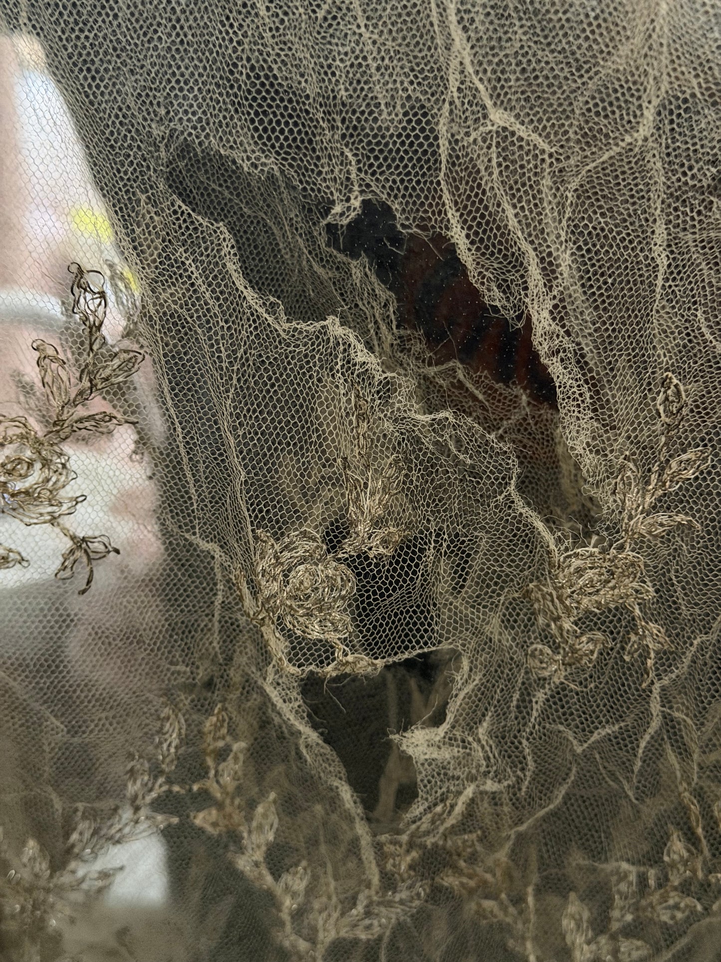 Antique Silver Metallic Embroidered Lace Yardage