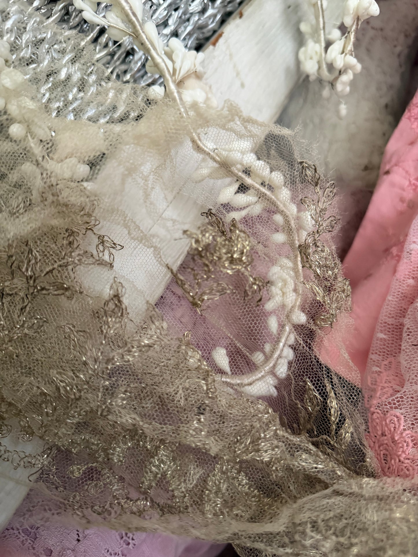 Antique Silver Metallic Embroidered Lace Yardage