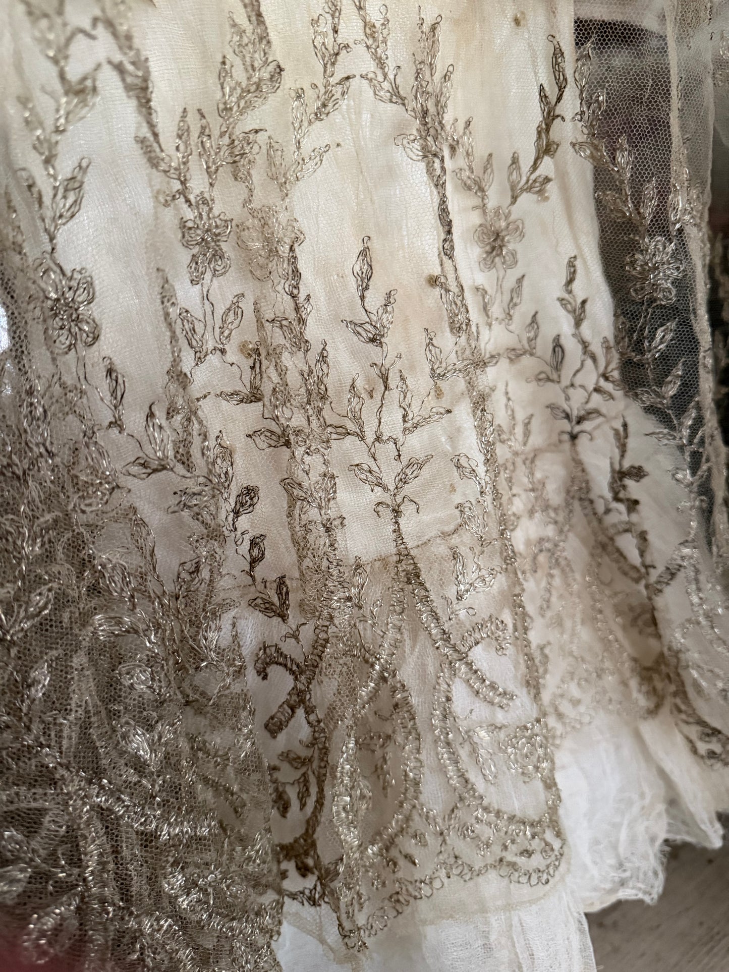 Antique Silver Metallic Embroidered Lace Yardage