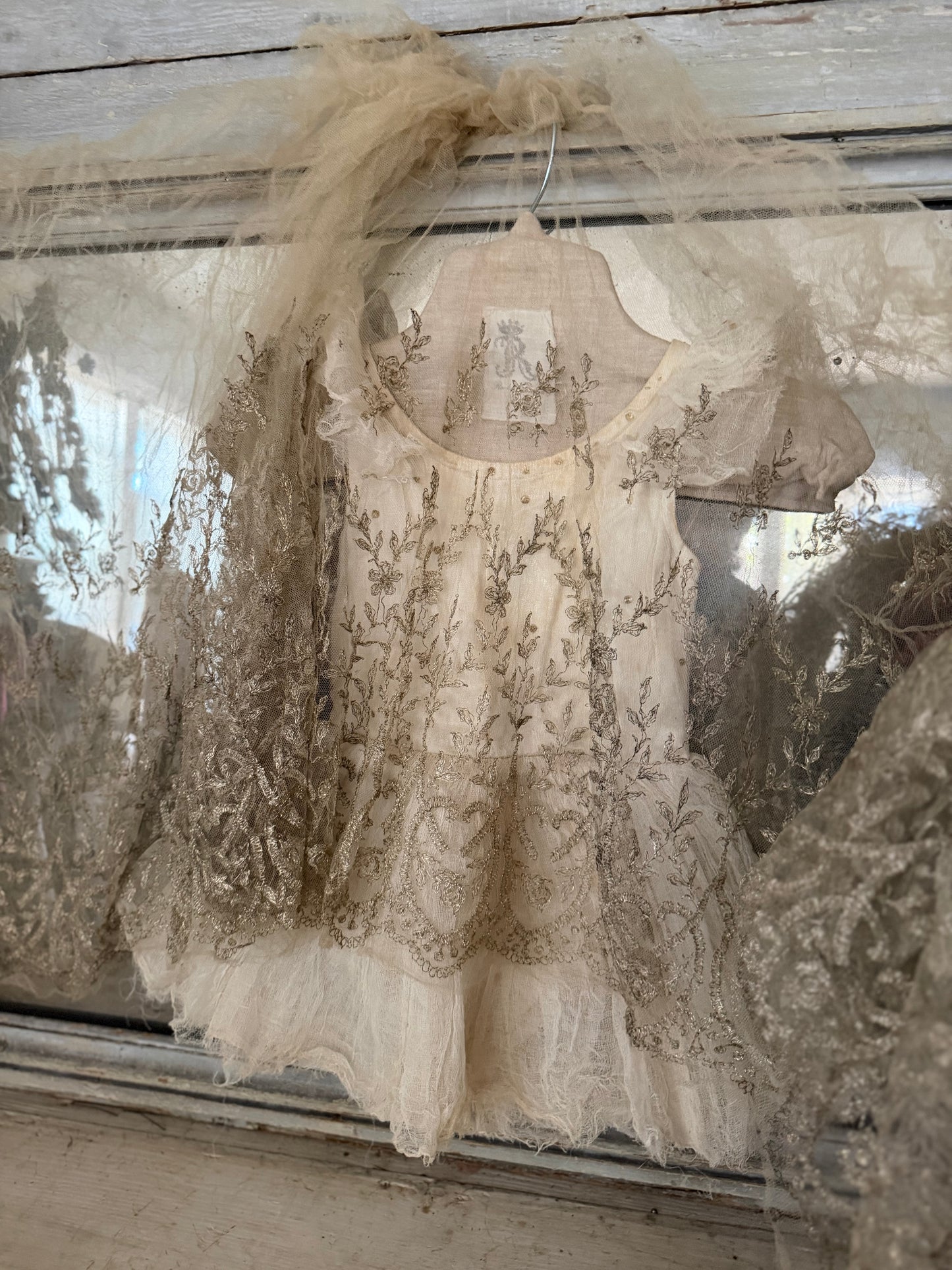 Antique Silver Metallic Embroidered Lace Yardage