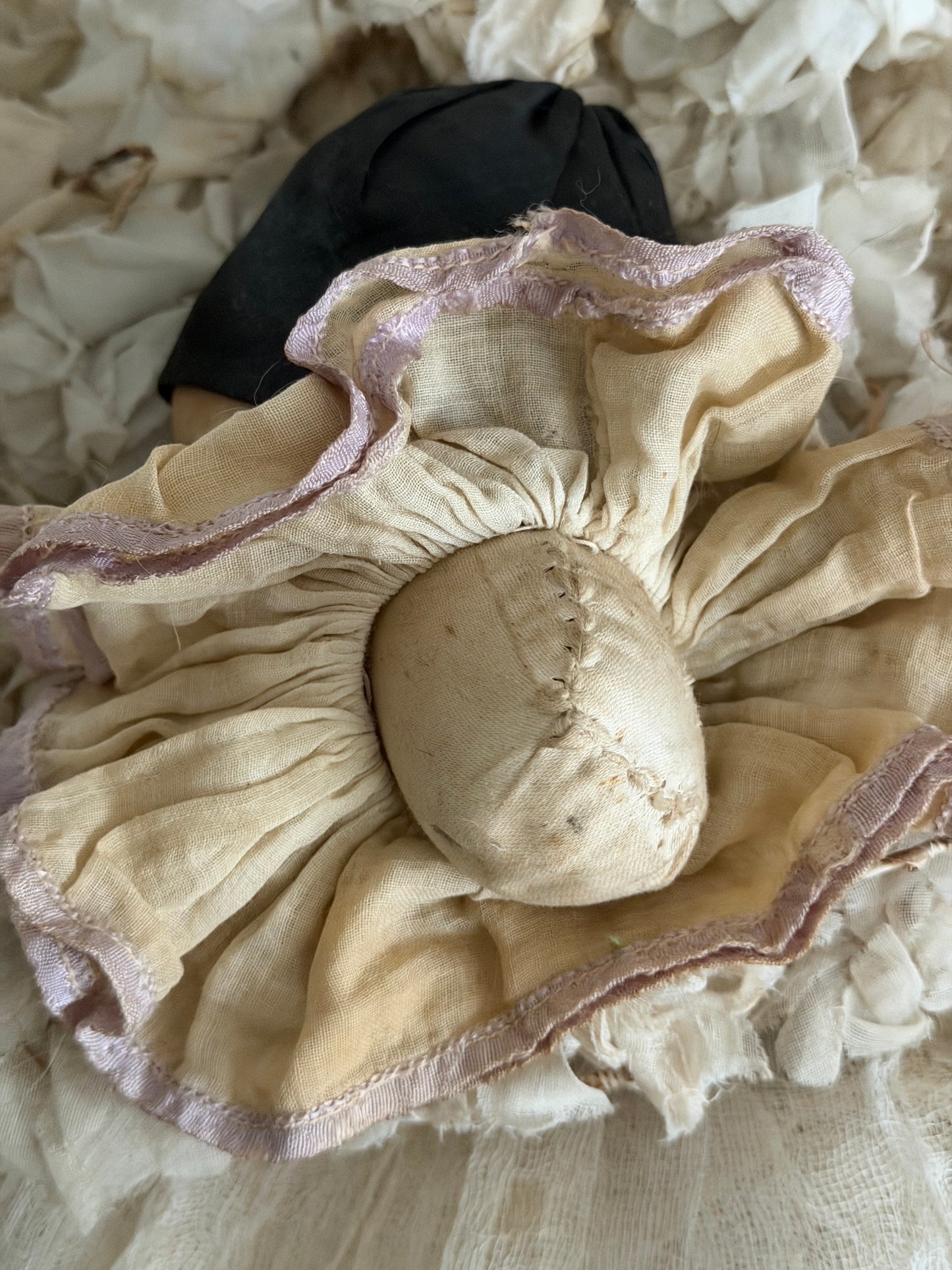 Antique French Pierrot Boudoir Doll Ruffled Lavender Collar