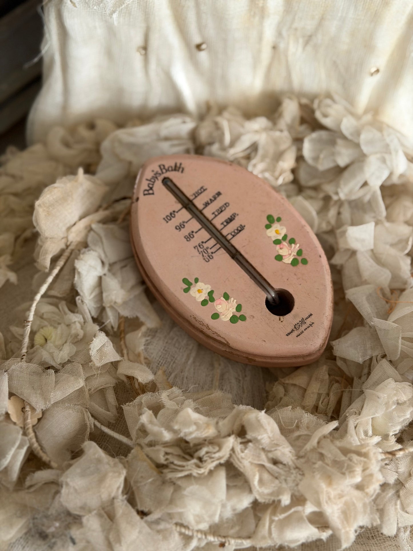 Sugar Sweet Vintage Pink Chippy Wood Thermometer