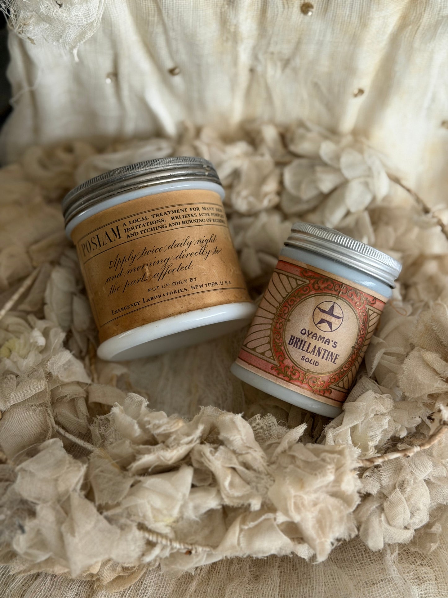 Pair Antique Milkglass Apothecary Jars