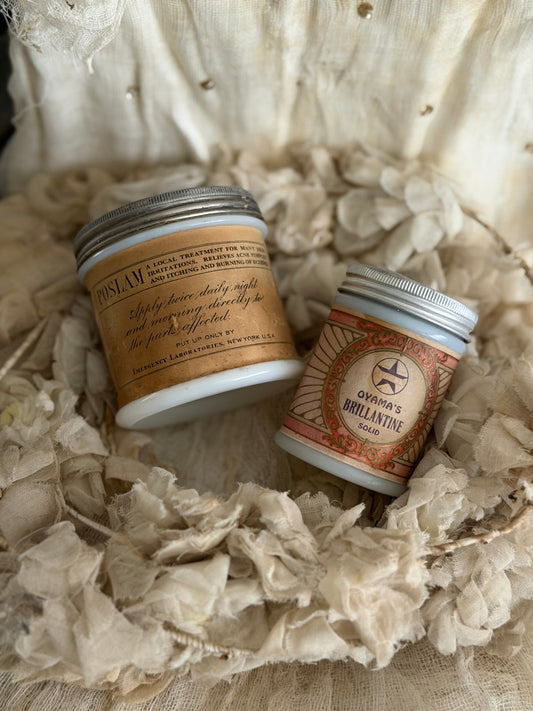 Pair Antique Milkglass Apothecary Jars