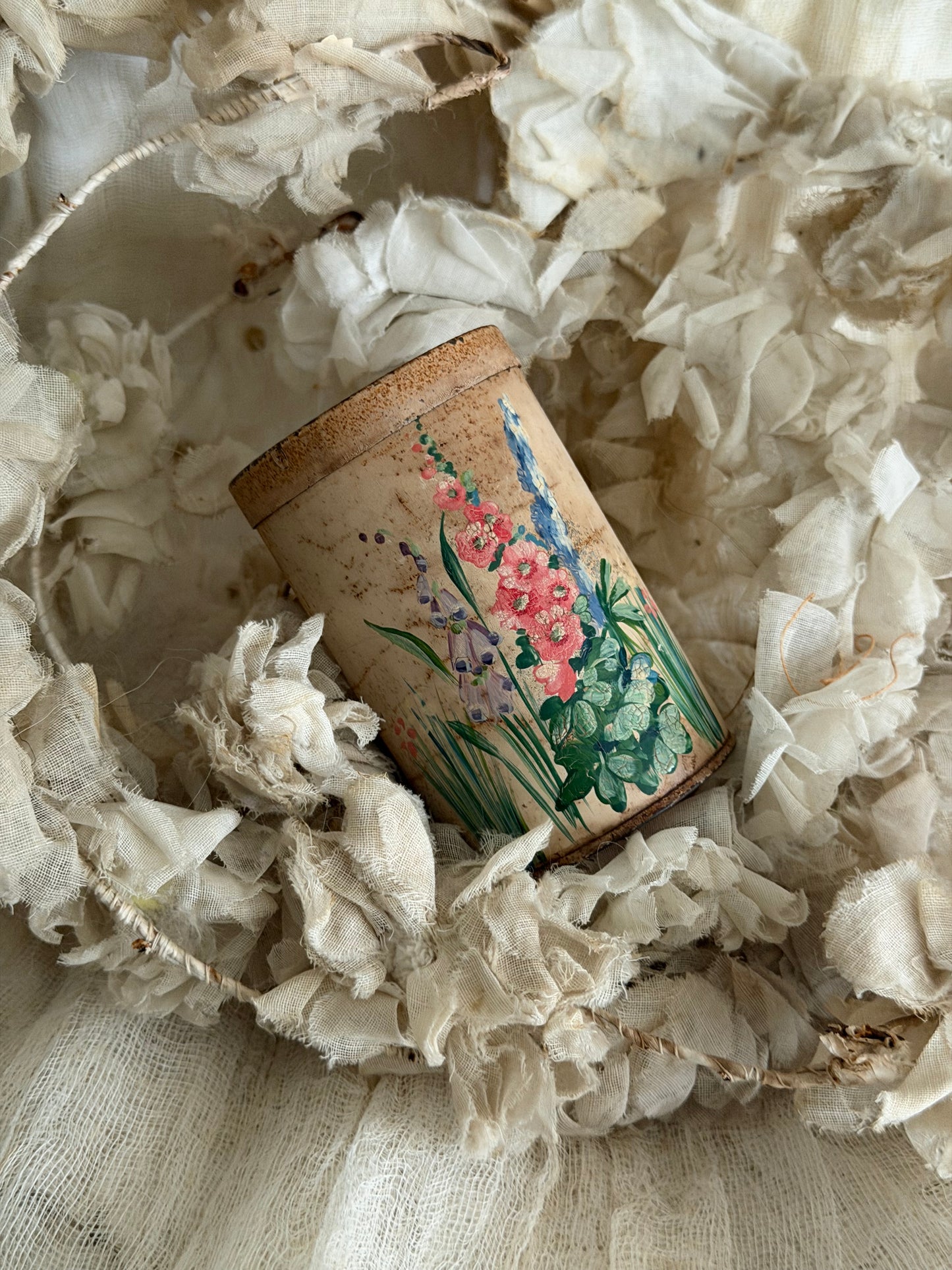 Vintage Pink Painted Floral Shot Glass Measure