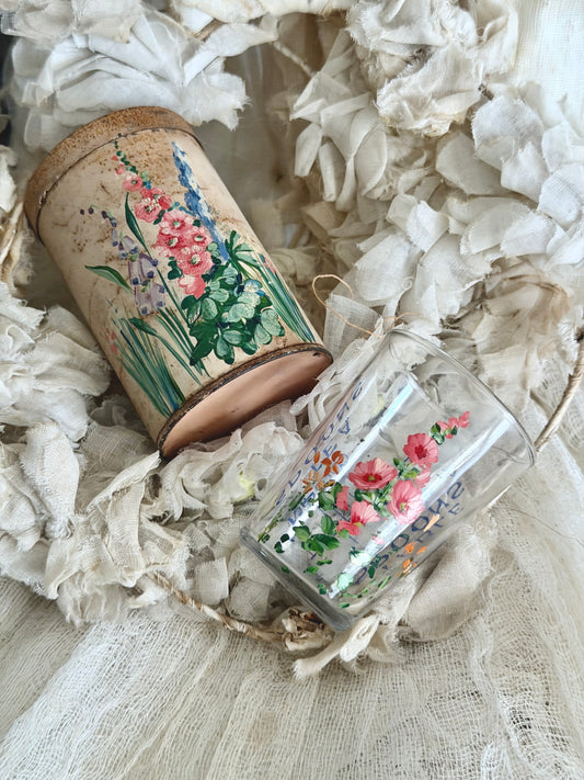 Vintage Pink Painted Floral Shot Glass Measure