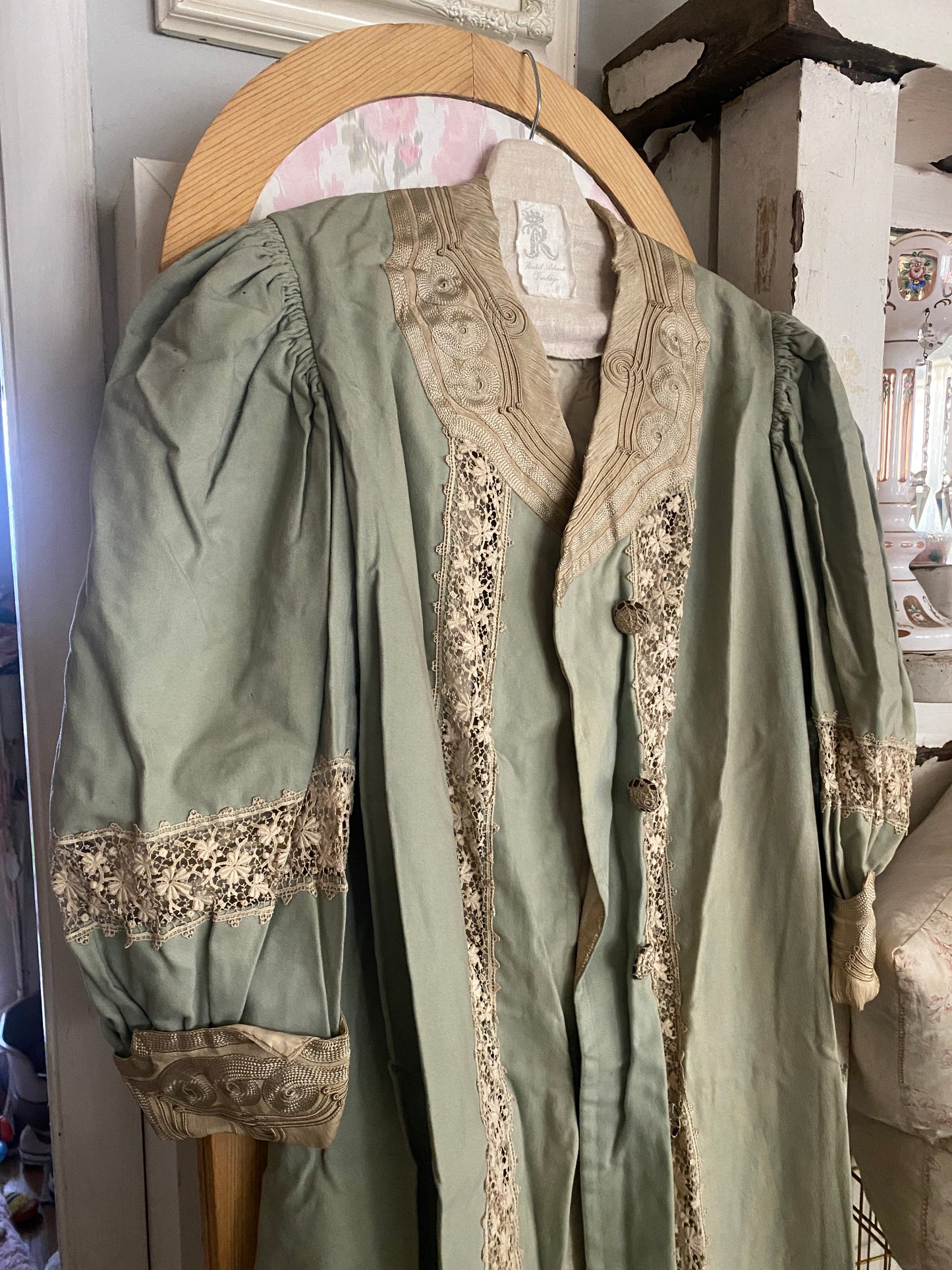 Victorian Pale Teal Lace Trim Coat