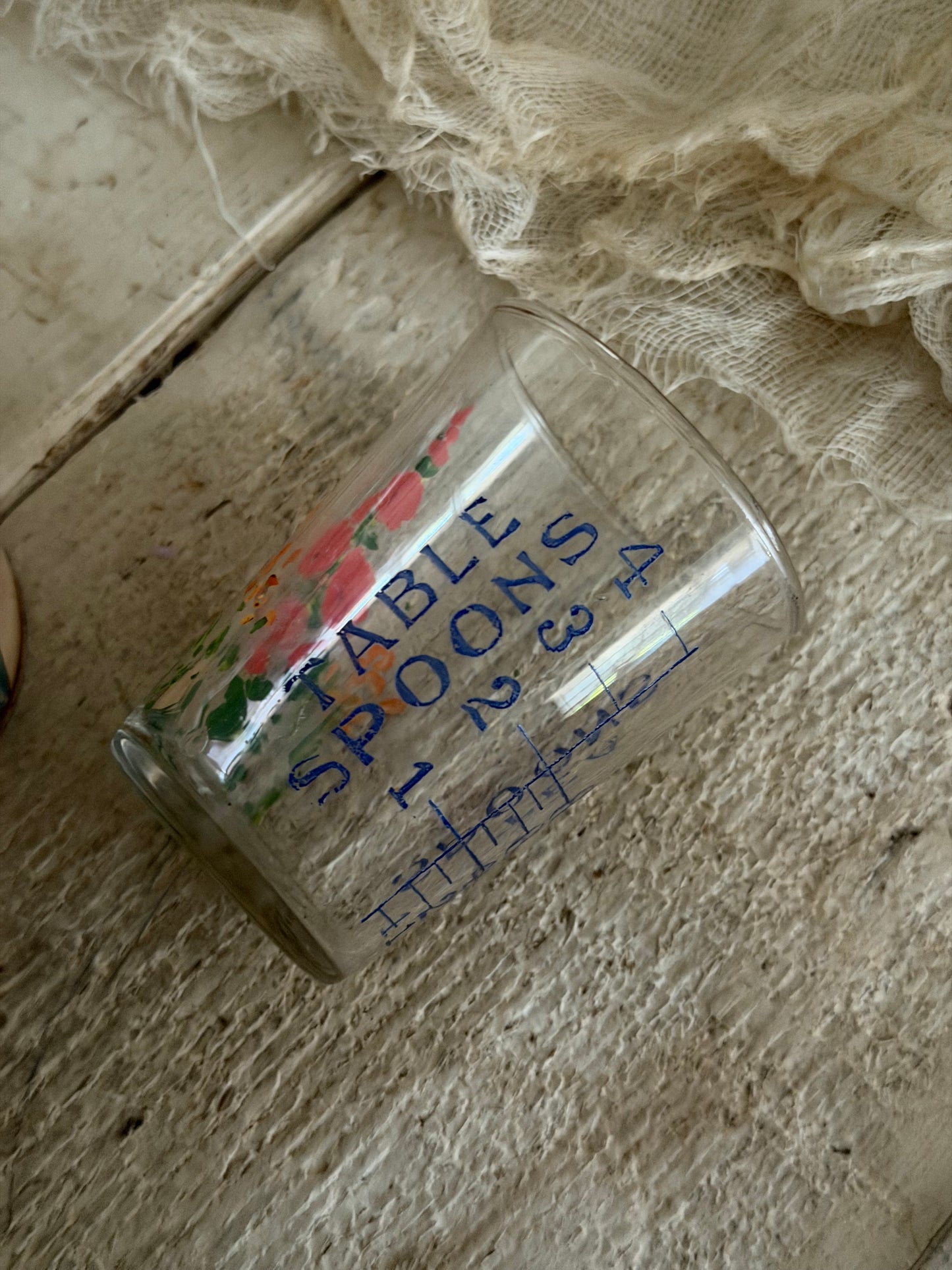 Vintage Pink Painted Floral Shot Glass Measure