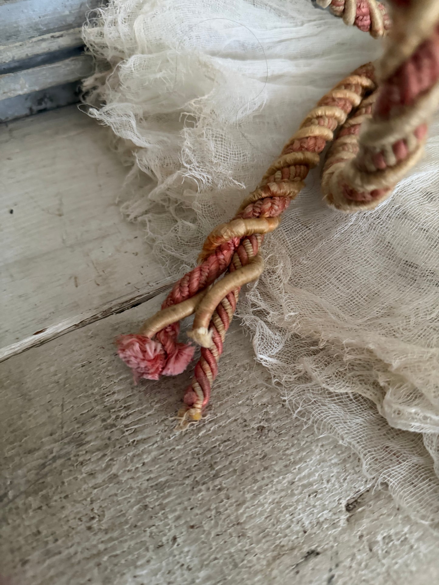 Antique 1800s XL French  Pink Passementerie Curtain Tie back
