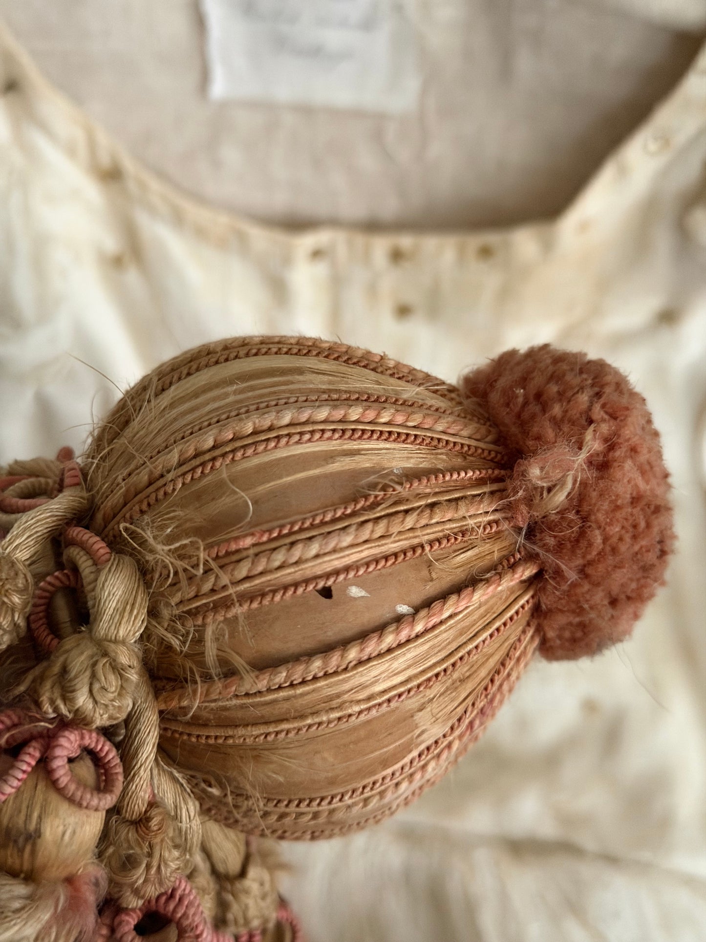 Antique 1800s XL French  Pink Passementerie Curtain Tie back