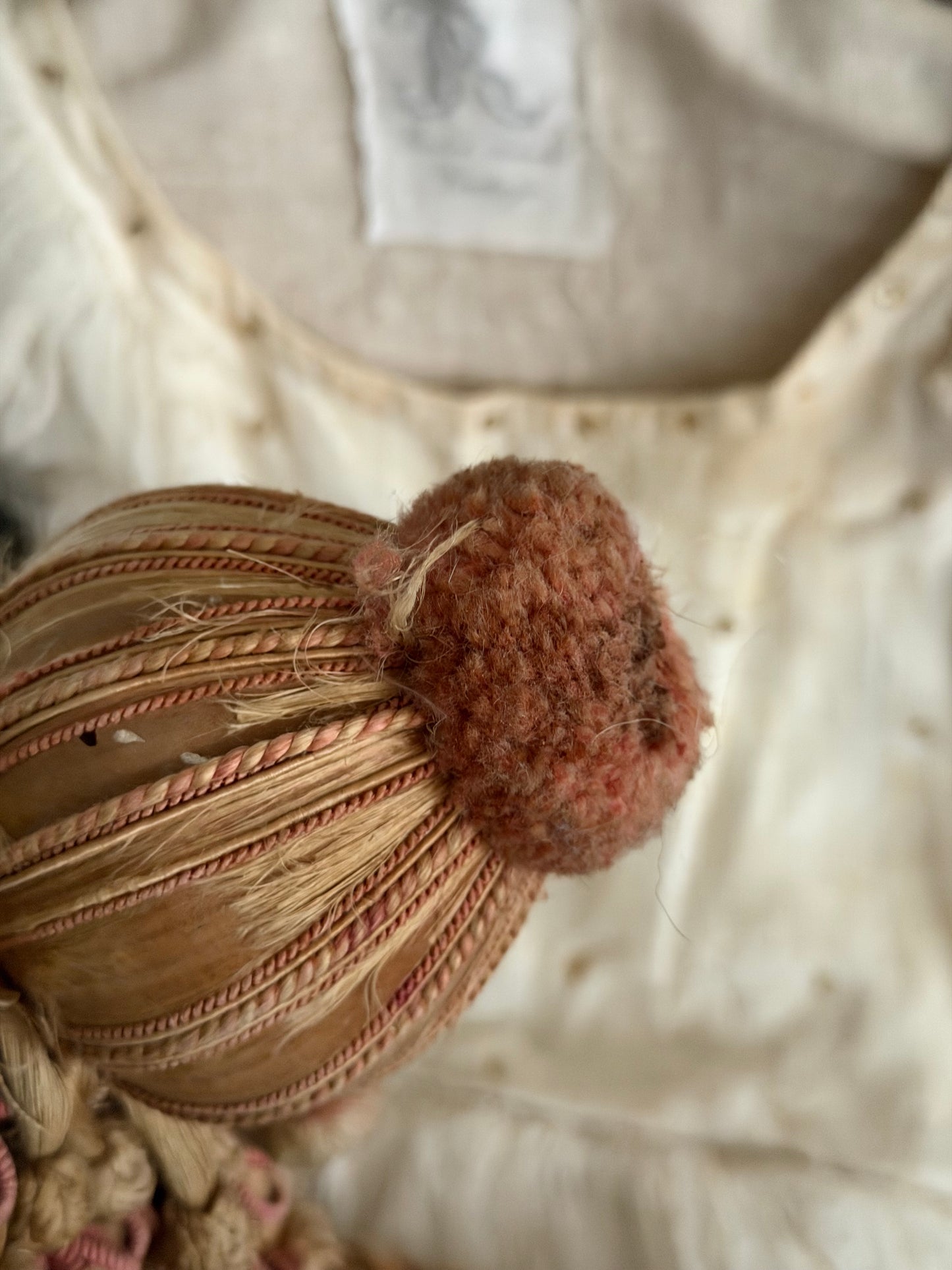 Antique 1800s XL French  Pink Passementerie Curtain Tie back